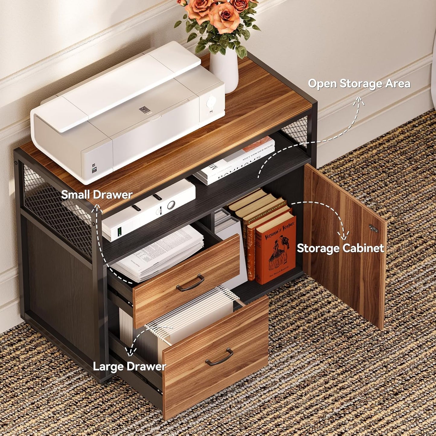 LITTLE TREE 63-Inch Office Desk with 31.5-Inch Lateral File Cabinet, Study Writing Desk Computer Desk for Home Office