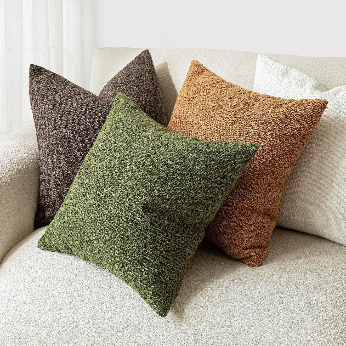 Foindtower Set of 2, Decorative Textured Boucle Throw Pillow Covers Accent Solid Pillow Cases Neutral Soft Cozy Couch Cushion Case for Chair Sofa Bedroom Living Room Home Decor 26 x 26 Inch Green