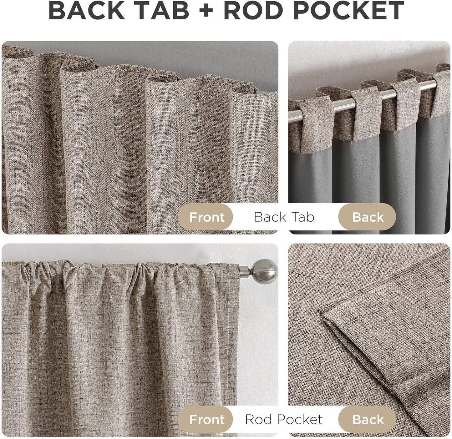 Joydeco 100% Blackout Curtains for Bedroom - Natural Linen Curtains 37"W x 108"L Long, Thermal Insulated 2 Panels Linen Light Blocking Drapes, Rod Pocket & Back Tabs, Darkening Privacy for Living Room