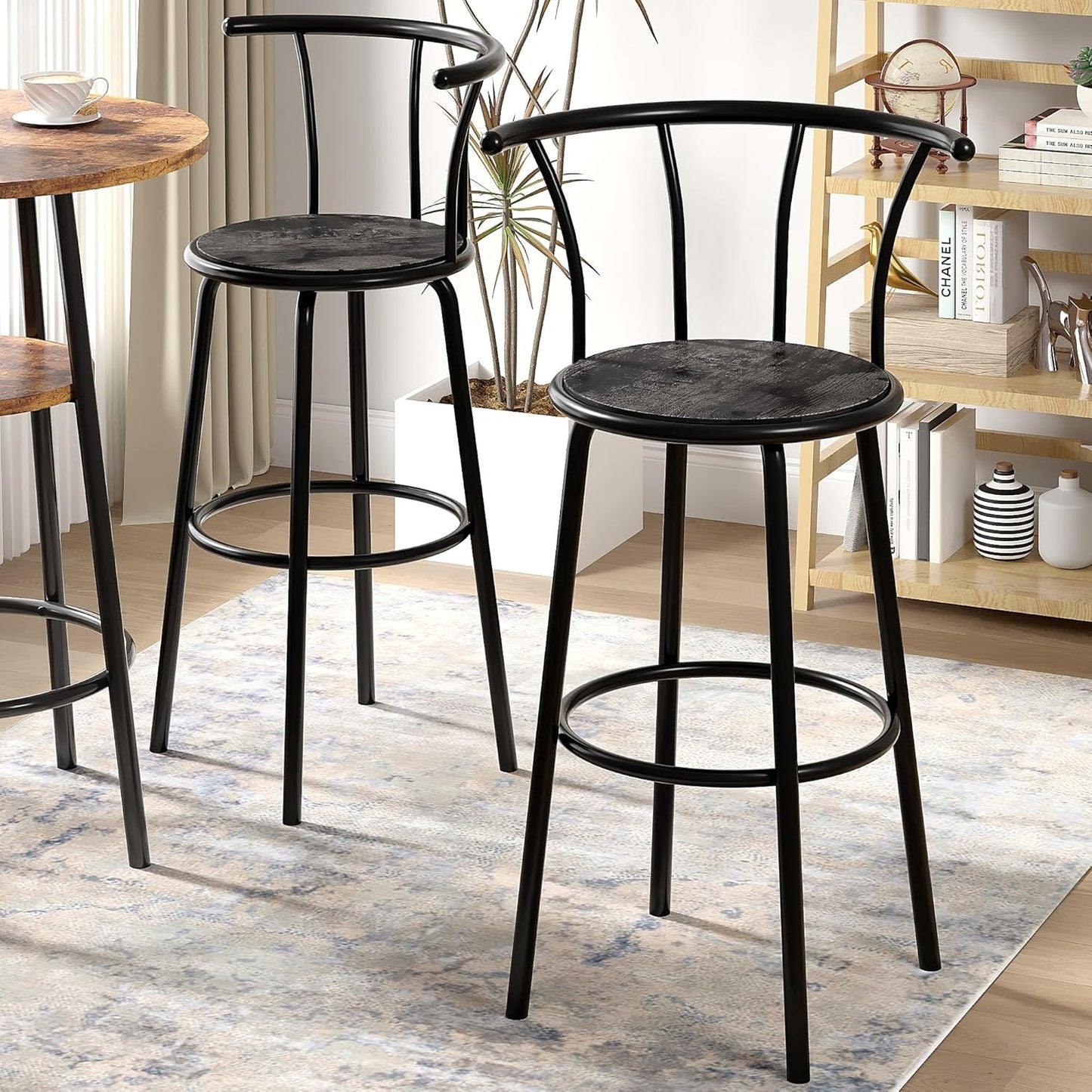 VECELO Bar Stools Set of 4, Swivel Counter Barstools with Backrest, Bar Height Chairs for Dining Room, Kitchen Island, Pub, Easy Assembly, Grey