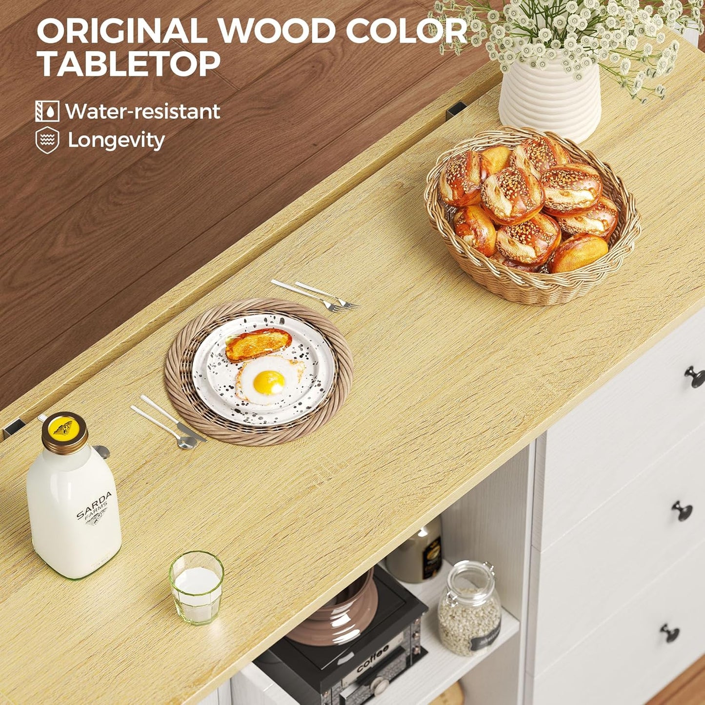 IRONCK Kitchen Island with Storage, 47.2in Rolling Island on Wheels, Kitchen Cart with Drop Leaf, 3 Spacious Drawers, Storage Cabinets and Towel Rack for Home, Dining Room