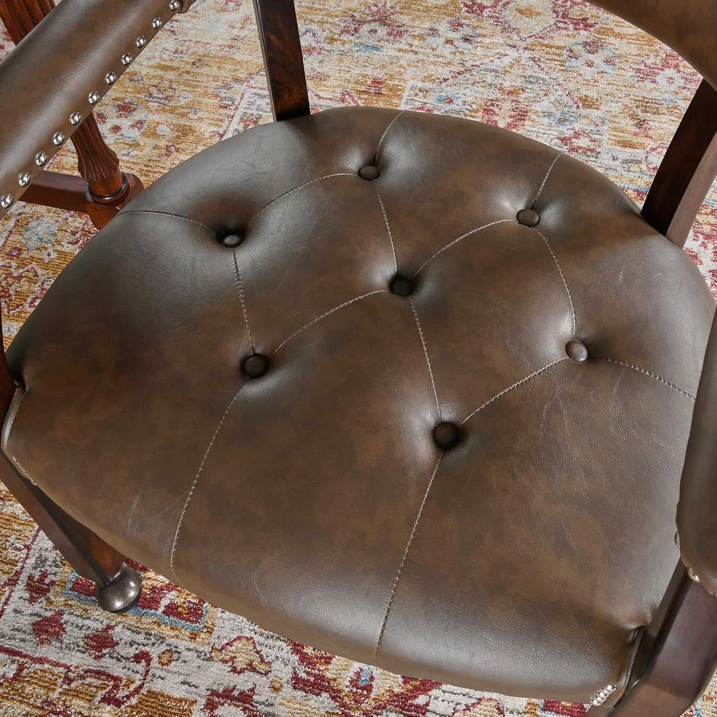 LEEMTORIG Large Dining Chairs with Casters and Arms, Rolling Dining Chairs with Wheels, Game Poker Table Chairs, Boss Caption's Chairs, 26"D x 25.2"W x 31.5"H, Espresso Legs & Choalate PU, XXY-1910-BN