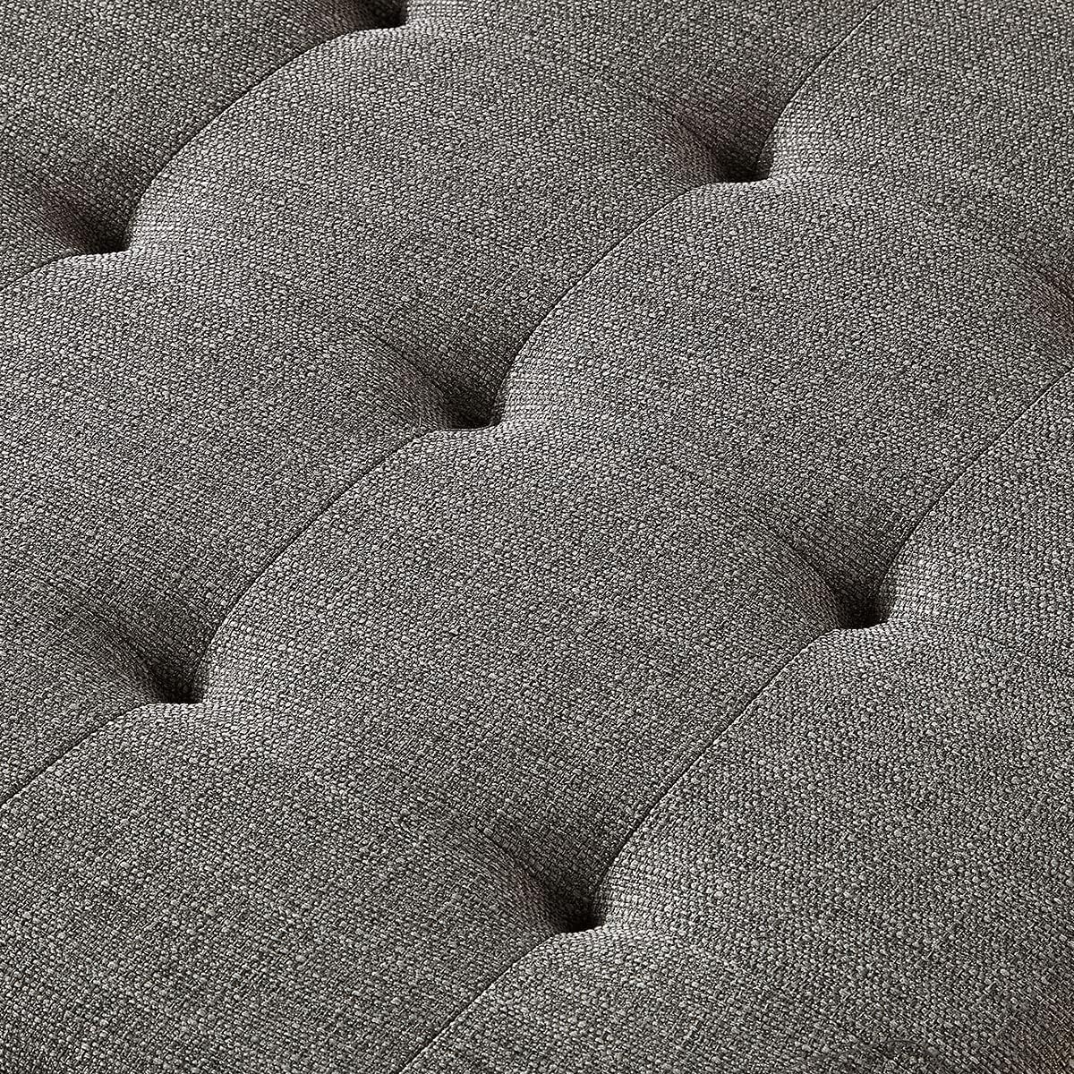 24KF Large Square Upholstered Tufted Linen Ottoman Coffee Table, Large Footrest Ottoman with Solid Wood Shelf-Granite