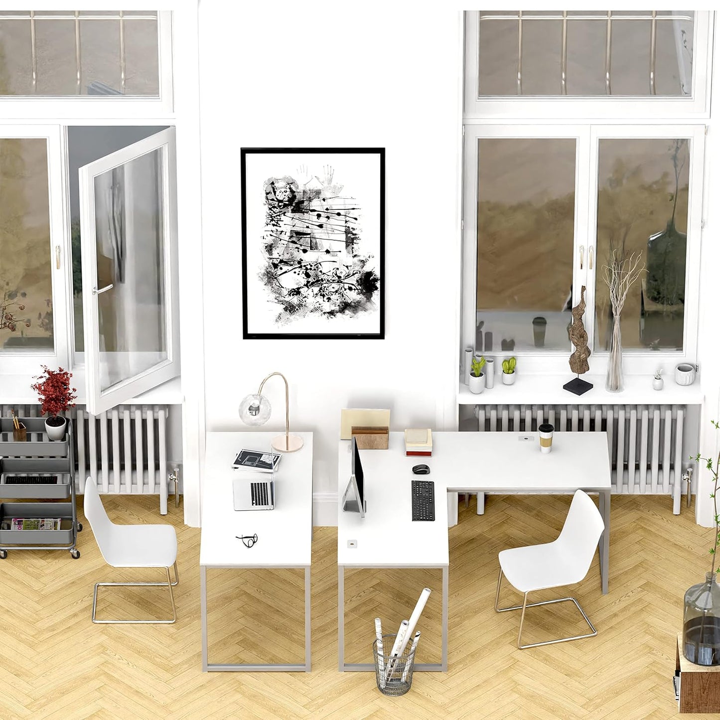 SHW Mission 55-Inch Home Office Computer Desk, White