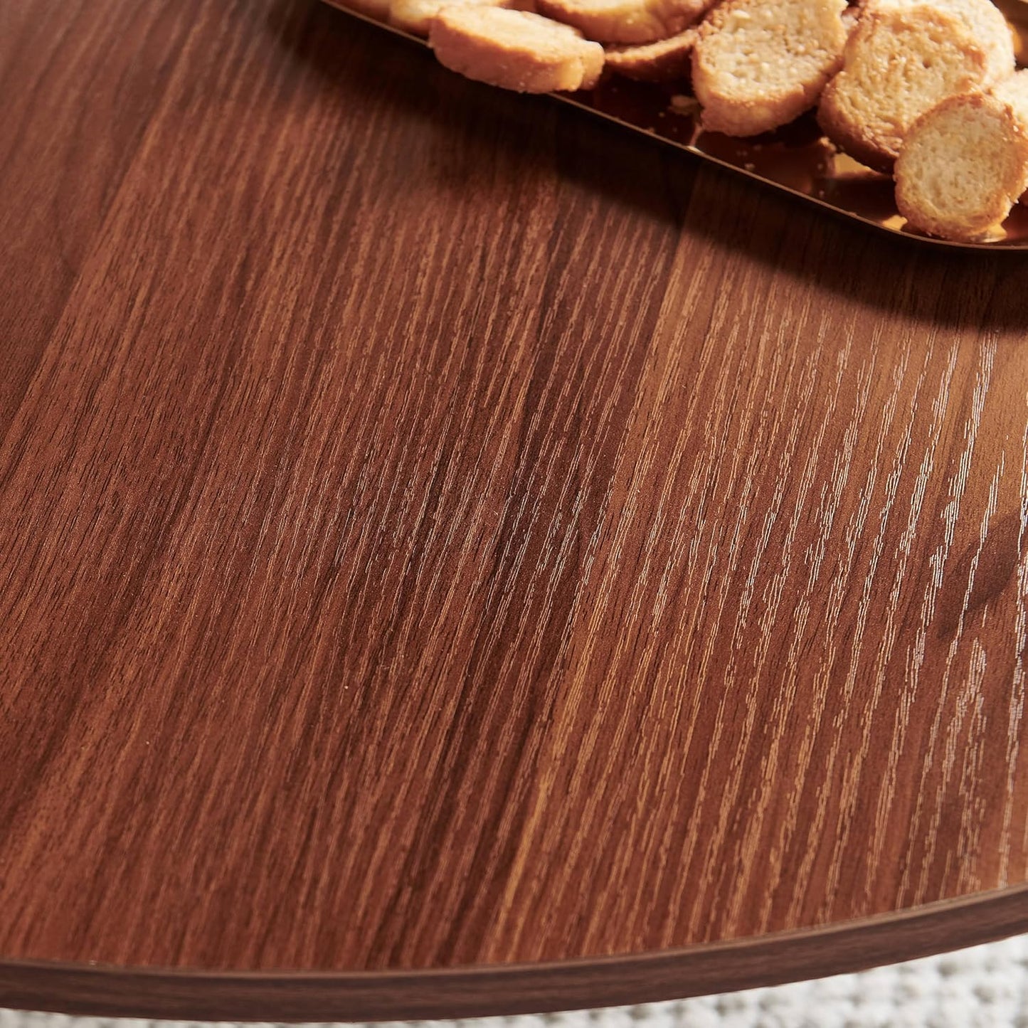 Saint Mossi Glass Round Coffee Table for Living Room, Middle-Century Modern Style, Coffee Brown Glass Top & Walnut Brown MDF Wood Top, with Gold Finish Legs & Frame