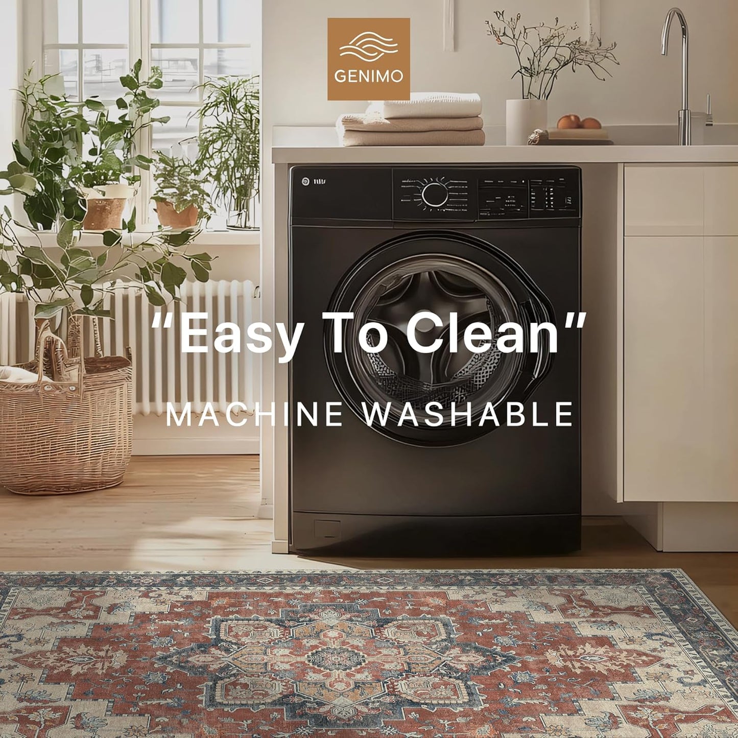 GENIMO 2x10 Runner Rugs for Hallway, Machine Washable Non Slip Vintage Rugs, Low Pile Lightweight Soft Print Rug for enrtyway, Corridor, Home Office, Kitchen, Bordeaux