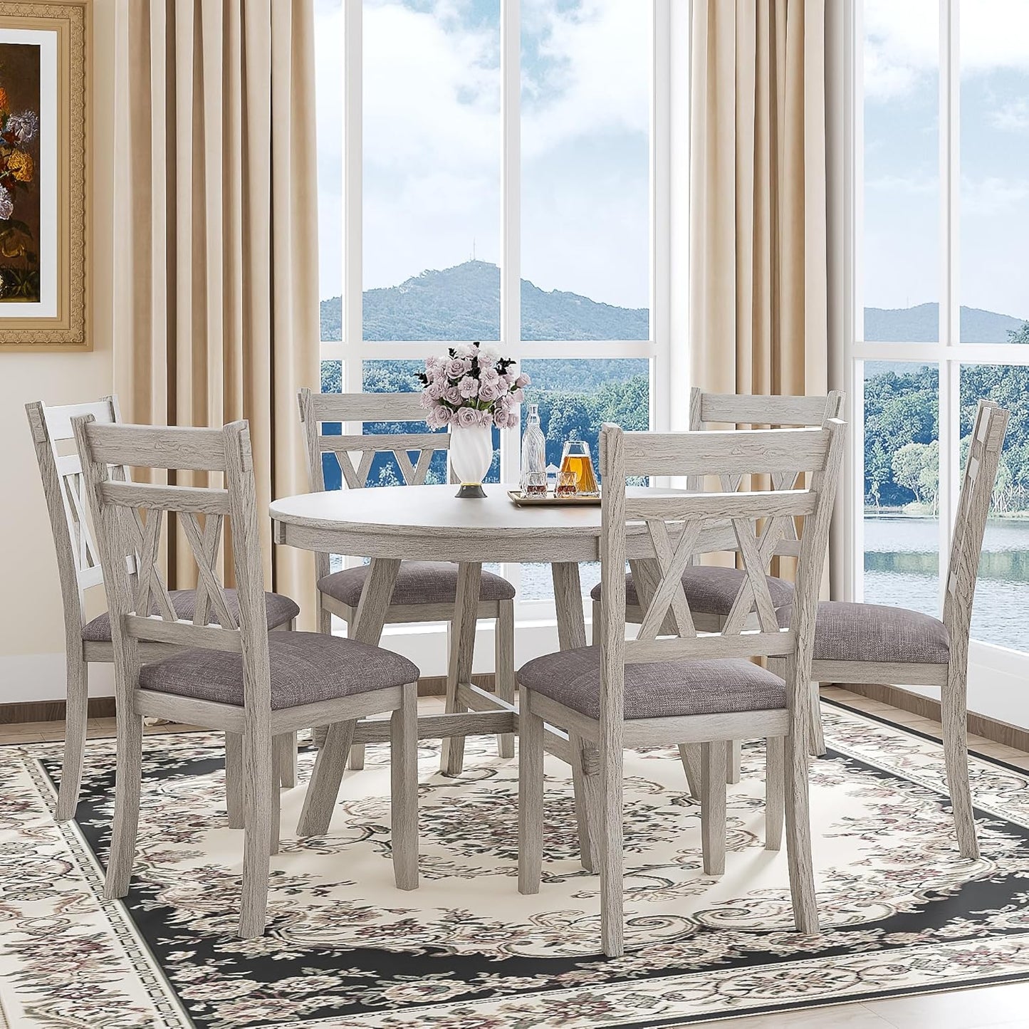 Round Solid Wood Dining Table, Part of Dining Table Set, Mix and Match Table, Chair Sold Separately for Dining Room, Kitchen, Grey