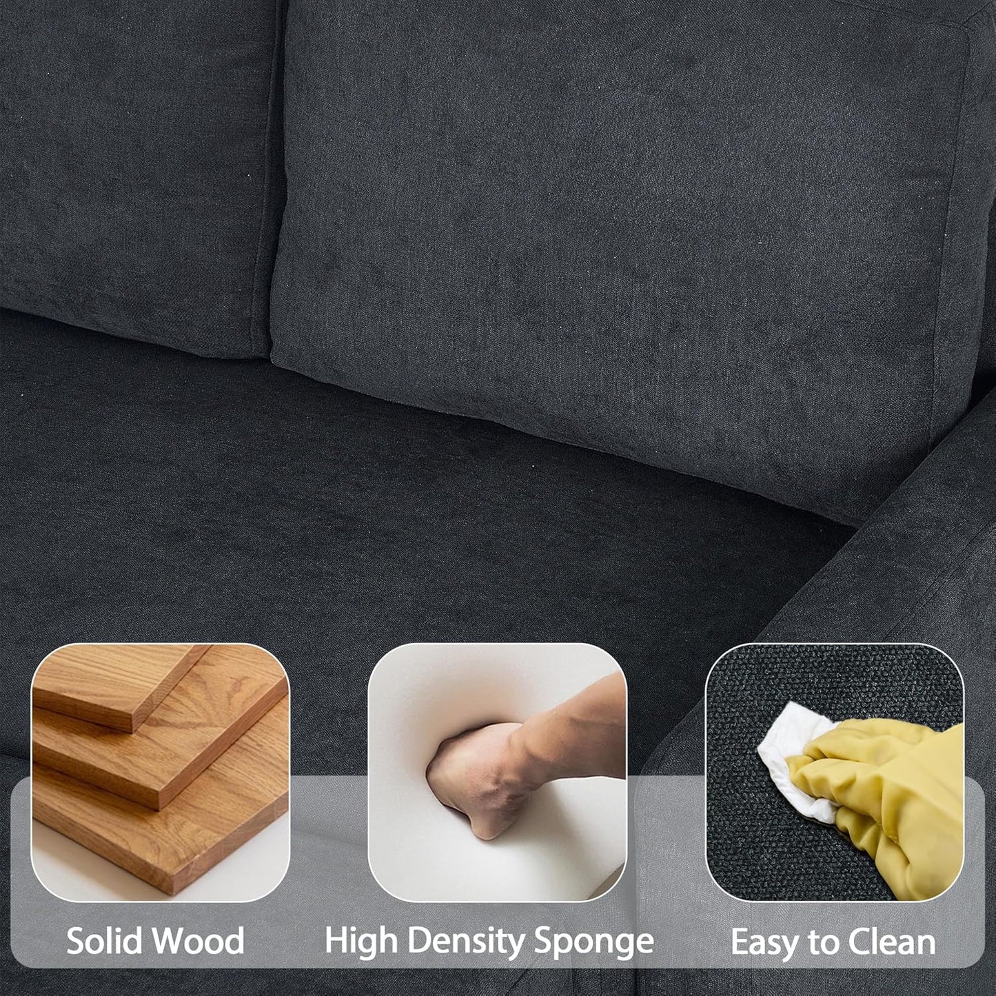 83" Pull Out Sleeper Couch with Storage Chaise, Couch, Sofa Bed, Convertible L Shaped Sofa for Living Room, Apartment, Dark Grey