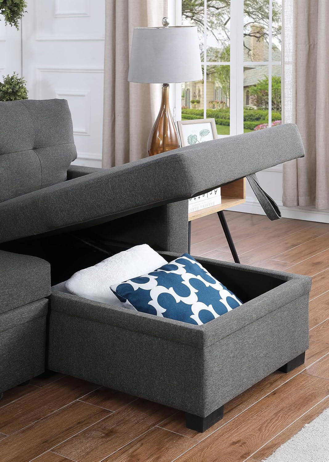 Devion Furniture Garisa 4-in-1 Convertible L Shaped Couch with Pull Out Bed and Storage, Sectional Sleeper Sofa with Reversible Chaise for Living Room, Apartment, Bedroom, Office