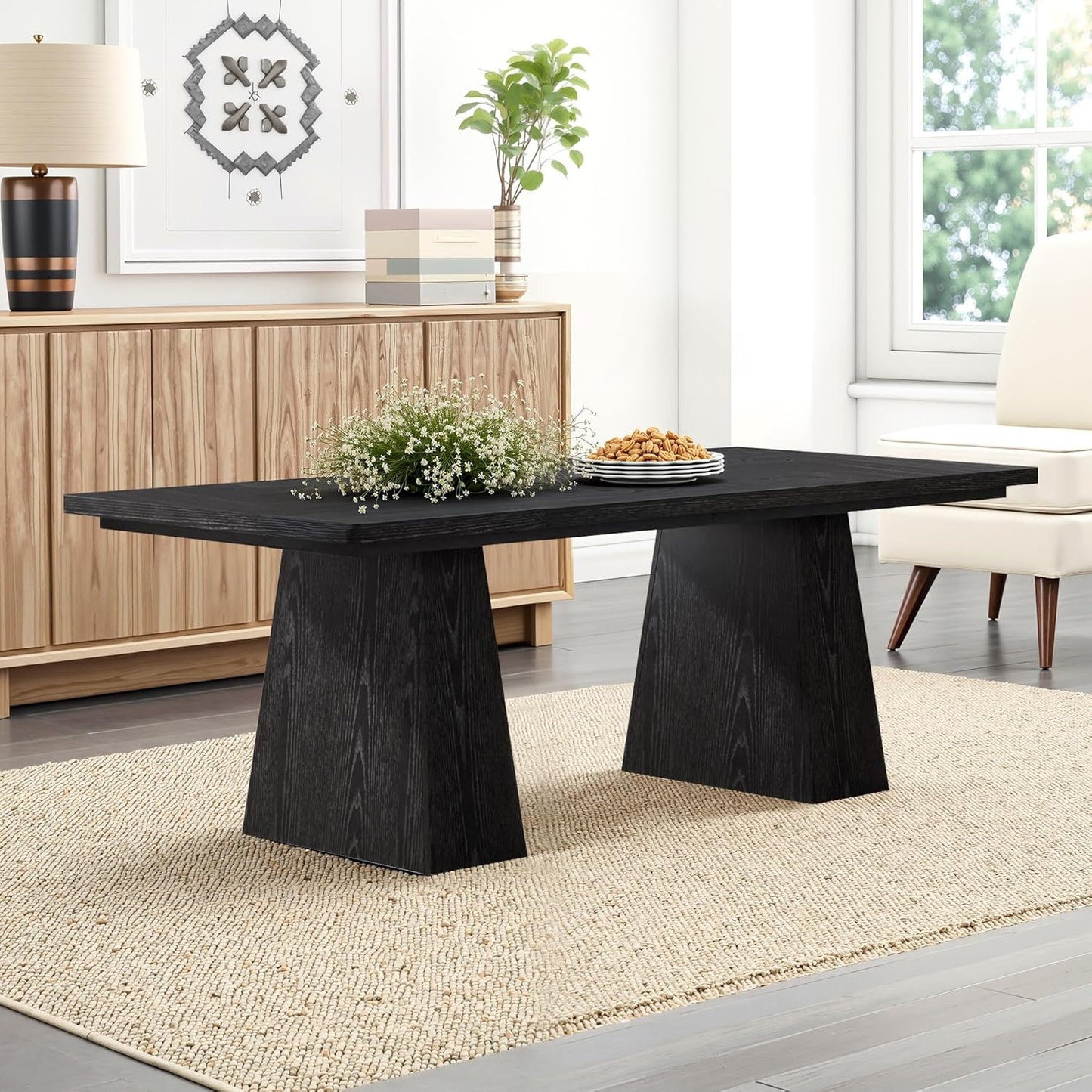 Round Dining Table for 4, 47" Wooden Kitchen Dinner Table Rustic, Farmhouse Table for Dining Room, Living Room, Gery