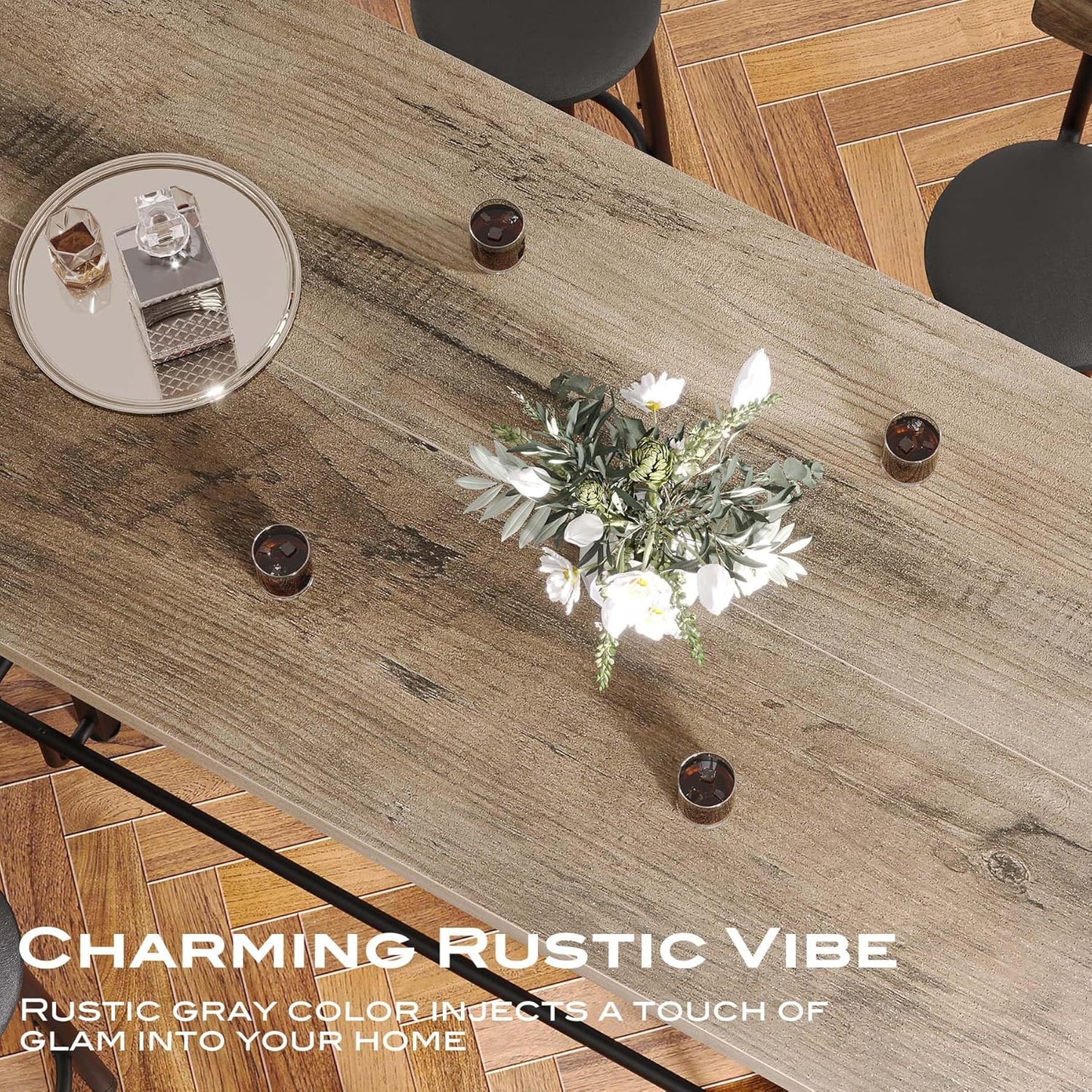 Tribesigns Bar Table, Industrial Counter Height Pub Table with Metal Footrest, 63-Inch Rectangle Wood Kitchen Dining Table with Sturdy Metal Frame for Dining Room, Home Bar (Gray)