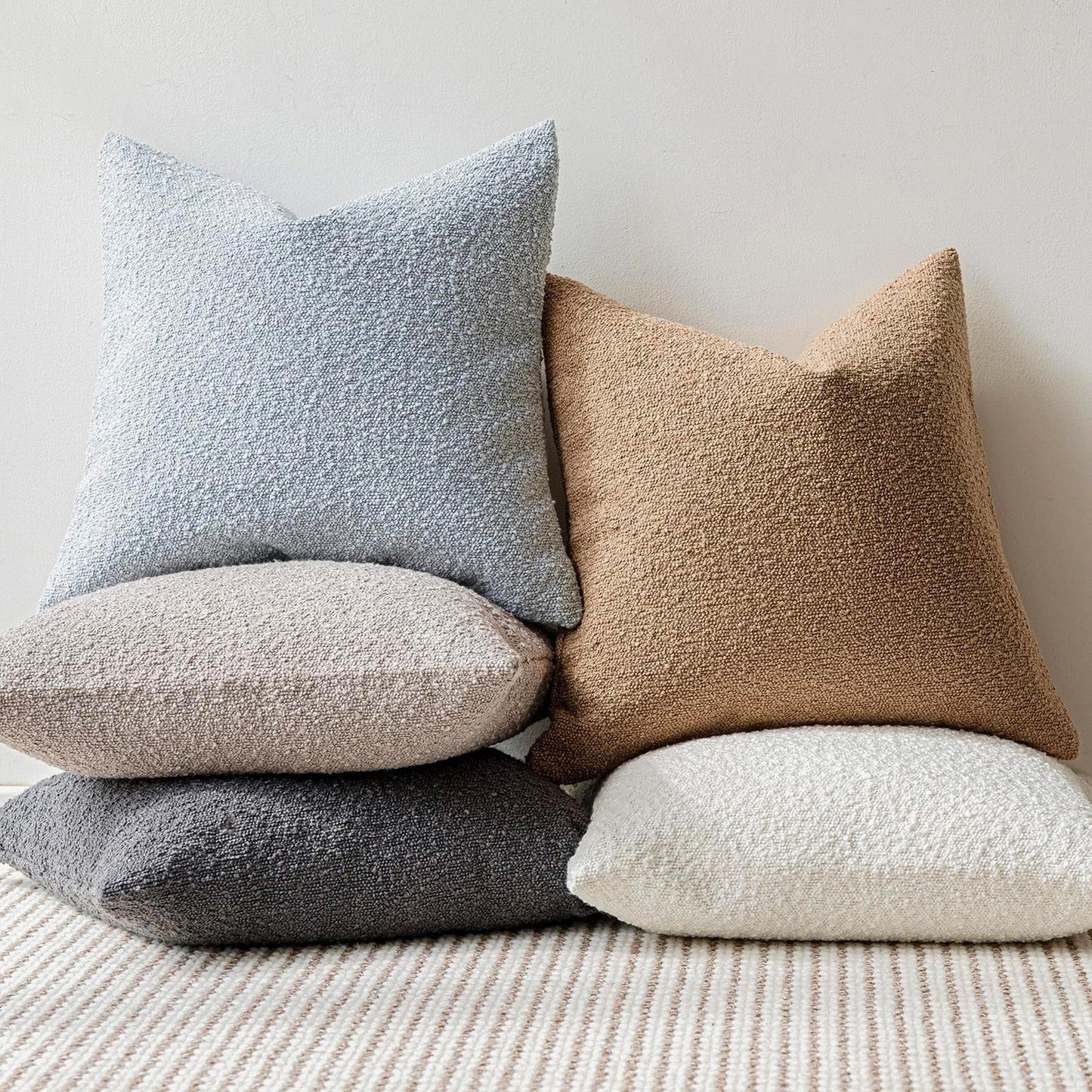 Foindtower Pack of 2 Textured Boucle Throw Pillow Covers Accent Solid Pillow Cases Cozy Soft Decorative Couch Cushion Case for Chair Sofa Bedroom Living Room Home Decor, 18 x 18 Inch,Camel