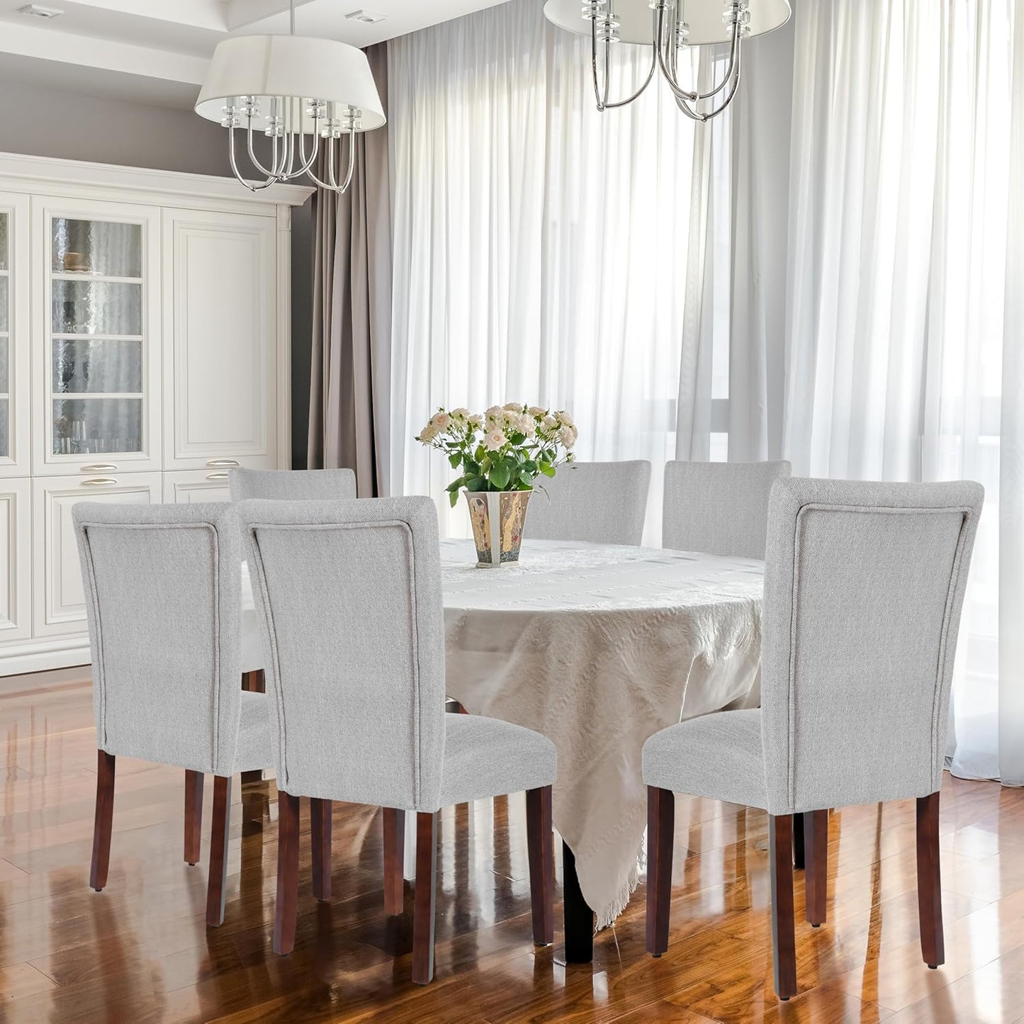 HomePop Parsons Classic Upholstered Accent Dining Chair, Single Pack, Light Grey