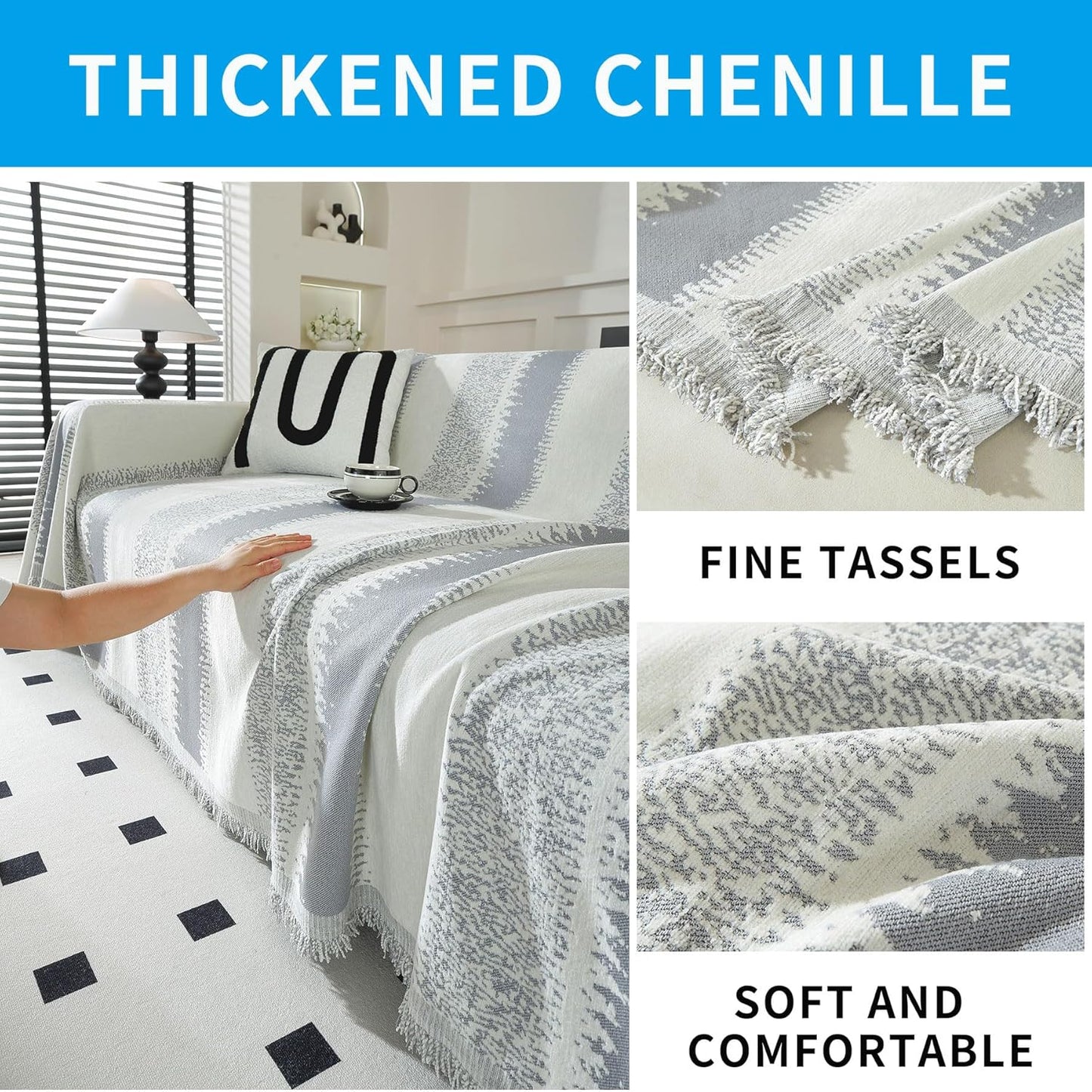 LUFEIJIASHI Boho Couch Covers for Sofa Non Slip Sofa Covers Washable Couch Covers for 3 Cushion Couch Sofa Pet Friendly Sectional Couch Cover Blanket Furniture Protector for Dogs (Grey, 71"x134")