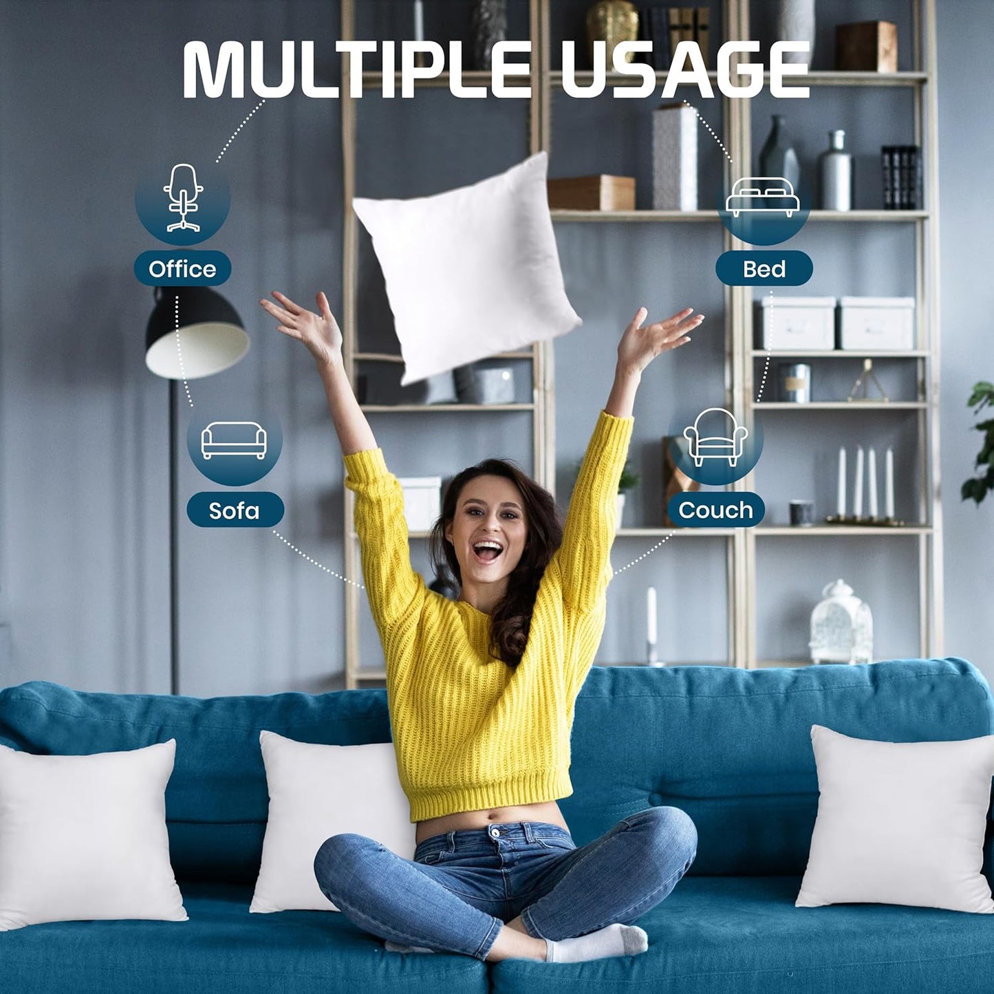 Utopia Bedding Throw Pillows (Set of 4, White), 12 x 12 Inches Pillows for Sofa, Bed and Couch Decorative Stuffer Pillow