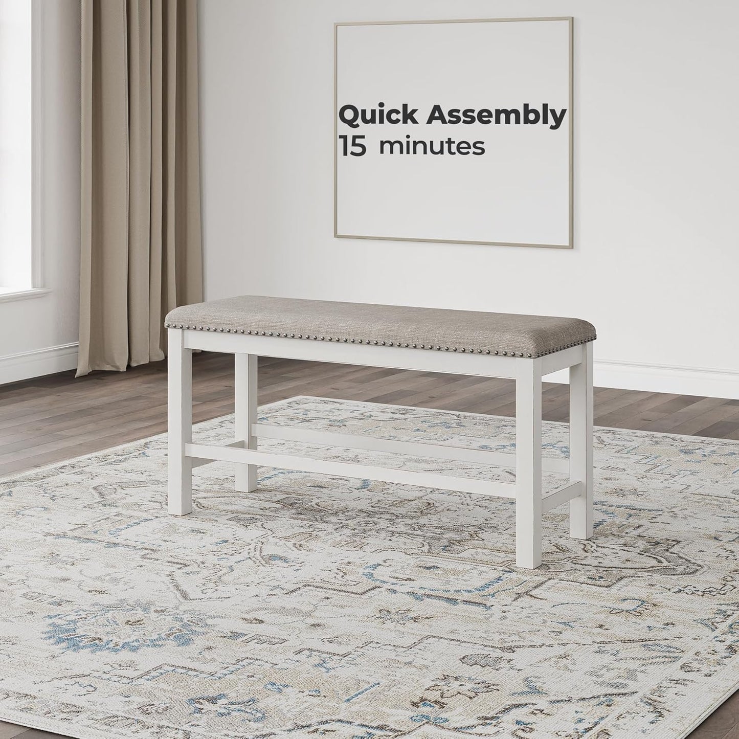 Signature Design by Ashley Robbinsdale 49" Counter Height Dining Bench, Antique White