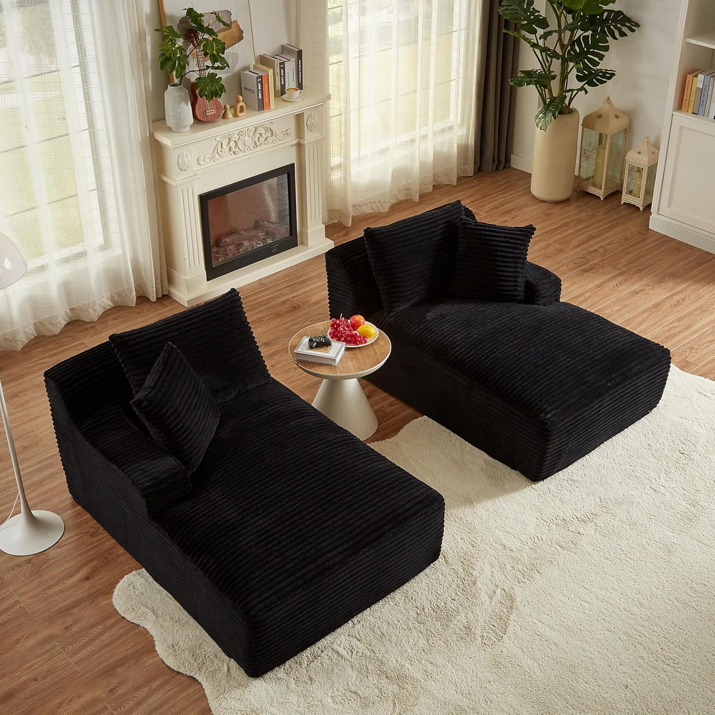 ERYE 79" Oversized Double Chaise Lounge Indoor Sleeper Recliner Sofabed with 4 Pillows, Fluffy Corduroy Loveseat Sleeper Chaise Daybed 2 Pieces Boneless Chair Sofa Bed for Living Room Bedroom Reading