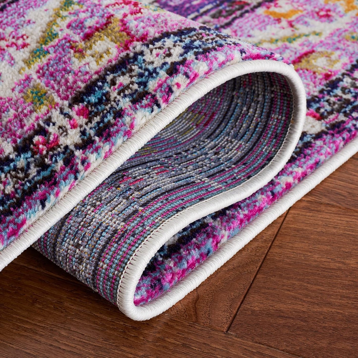 SAFAVIEH Monaco Collection Area Rug - 6'7" x 9'2", Violet & Fuchsia, Boho Chic Medallion Distressed Design, Non-Shedding & Easy Care, Ideal for High Traffic Areas in Living Room, Bedroom (MNC243P)