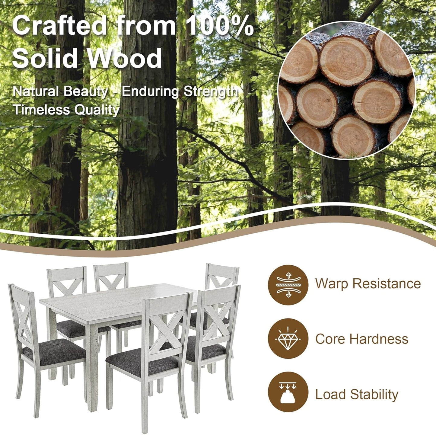 Solid Wood Dining Table, Part of Dining Table Set, Mix and Match Table, Chair Sold Separately for Dining Room, Kitchen, Grey