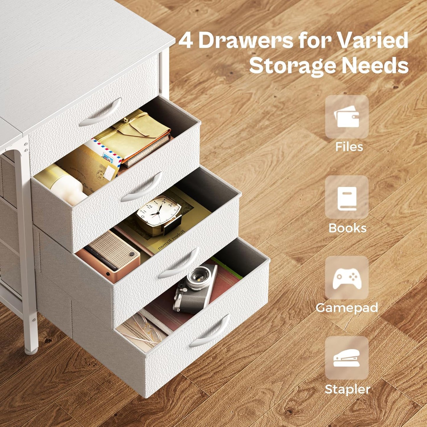 Huuger 63 Inch White Desk with 4 Drawers, Vanity Desk with Mesh Shelf, Large Storage, Computer Desk Office Desk for Home Office, Bedroom, Work from Home