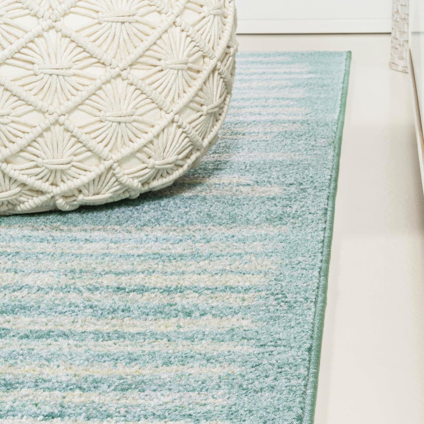 JONATHAN Y Khalil Modern Berber Stripe Turquoise/Cream Indoor Area Rug, 3x5, Contemporary, Bohemian, Easy-Cleaning for Living Room, Bedroom, Kitchen, Pet Friendly, Non-Shedding (MOH207D-3)
