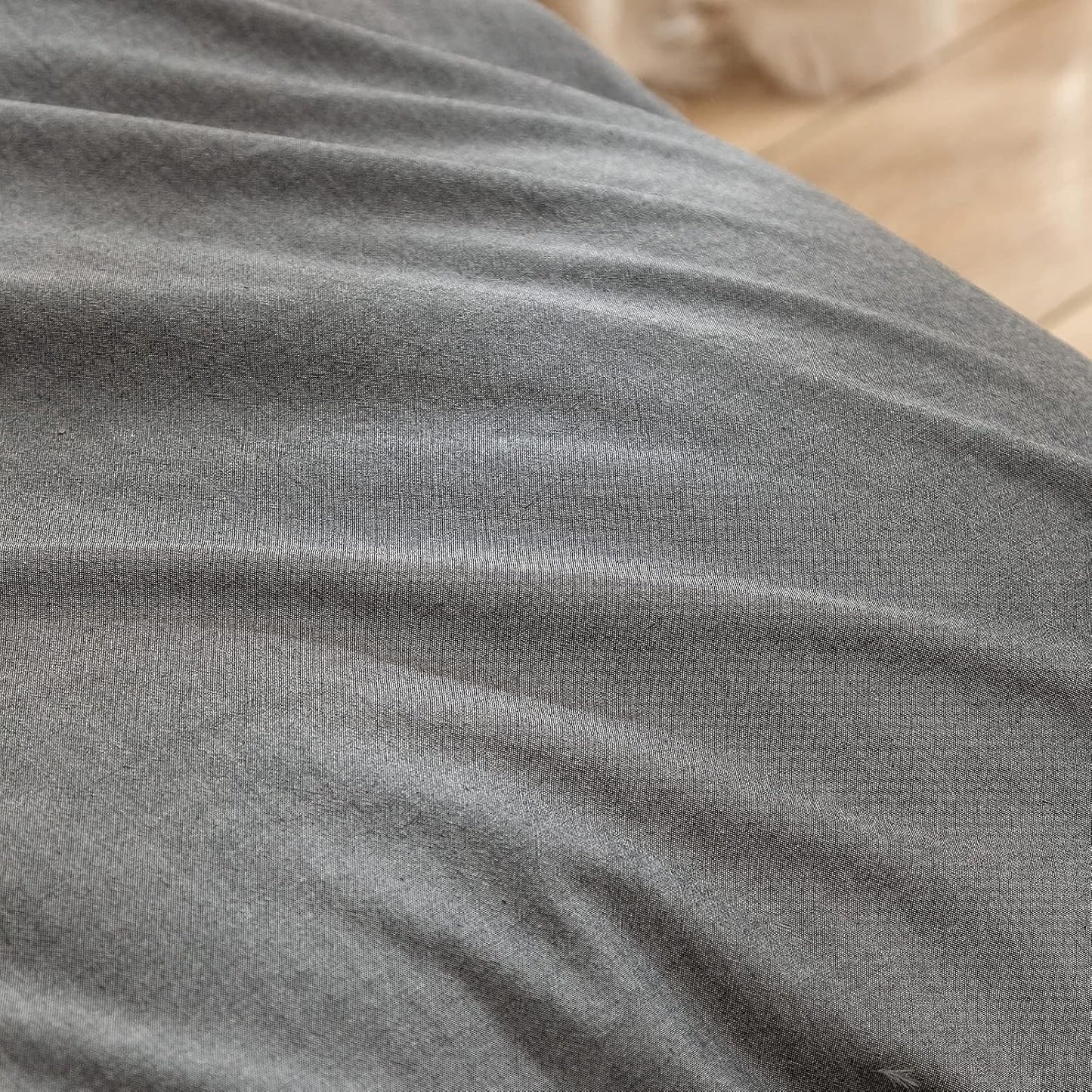 BESTOUCH Duvet Cover Set 100% Washed Cotton Linen Feel Super Soft Comfortable Chic Lightweight 3 PCs Home Bedding Set Solid Dark Grey Queen