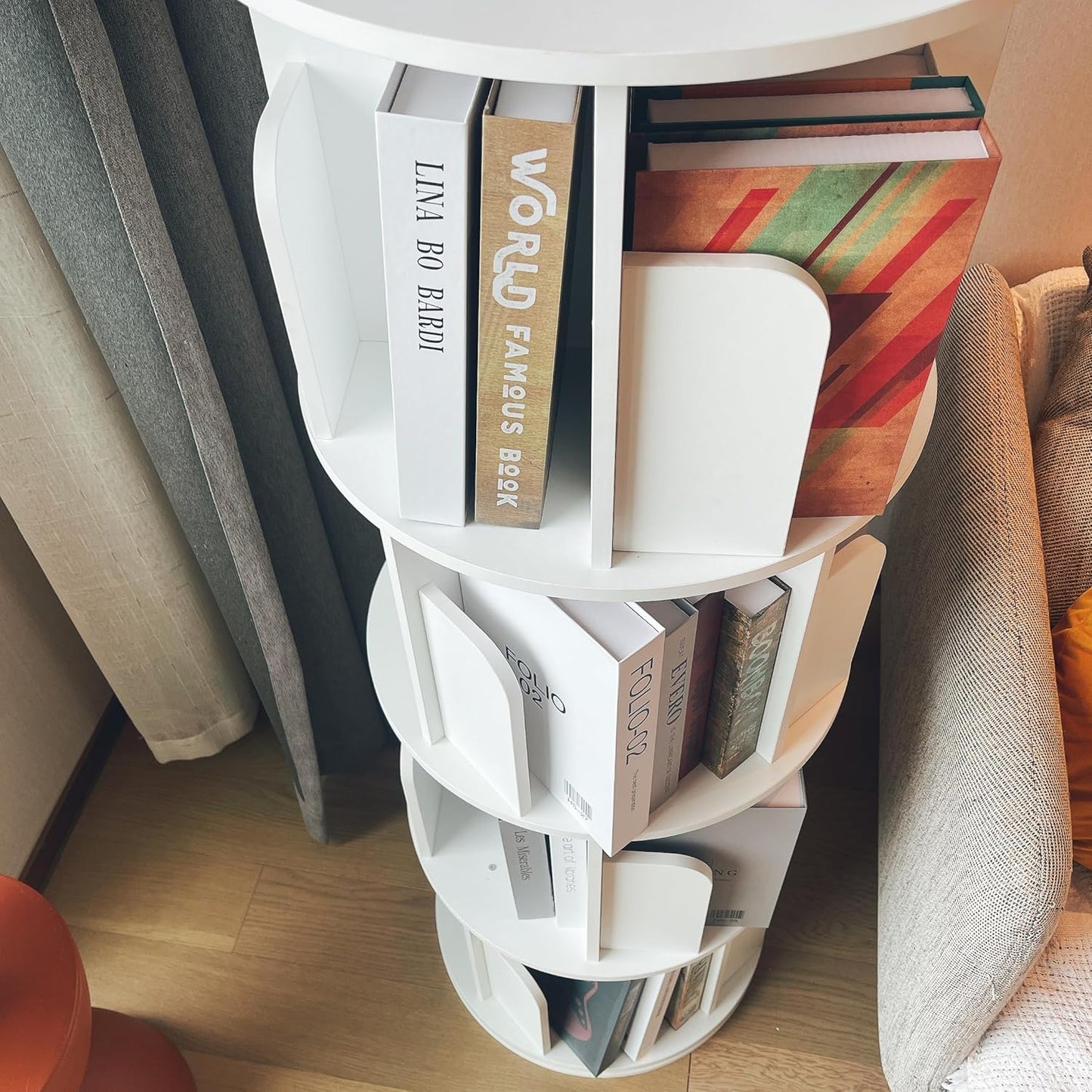 Heehee Wooden Rotating Bookshelf 360 Display Floor Standing Bookcase Storage Rack for Kids&Adults Multi-Functional Bookshelf Organizer (White (5-Tier))