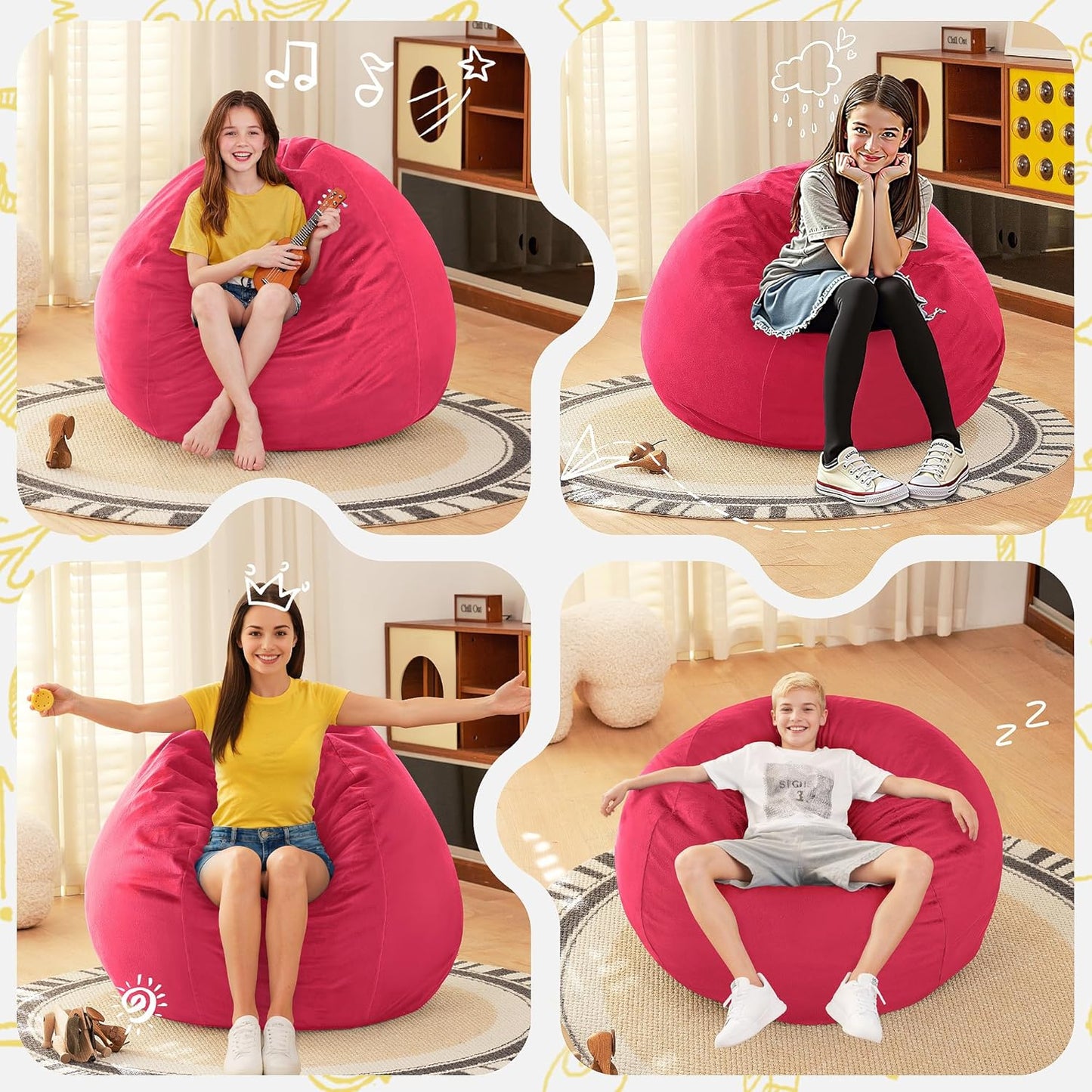 HABUTWAY 2FT Bean Bag Chair, 2' Beanbags Small Bean Bag Chairs with Filling, Teardrop Bean Bag Chair Luxurious Velvet Ultra Soft Fur with Removable Cover (Hot Pink)