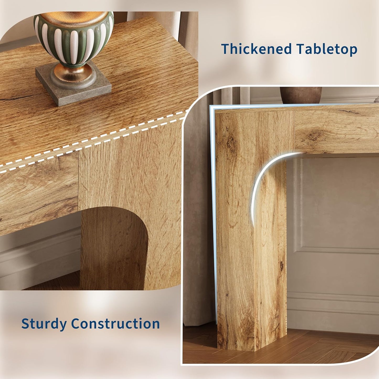 63 Inch Farmhouse Long Console Table, Wooden Sofa Table for Behind Couch, Entryway Furniture for Living Room or Hallway, Foyer Accent in Cracked Oak