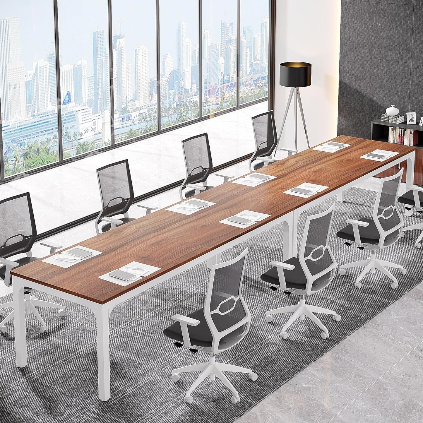 Tribesigns 6.5FT Conference Table, 78.7 Inche Rectangle Meeting Seminar Table, Large Business Tables for 6-8 People (Only Table) (Walnut+White)