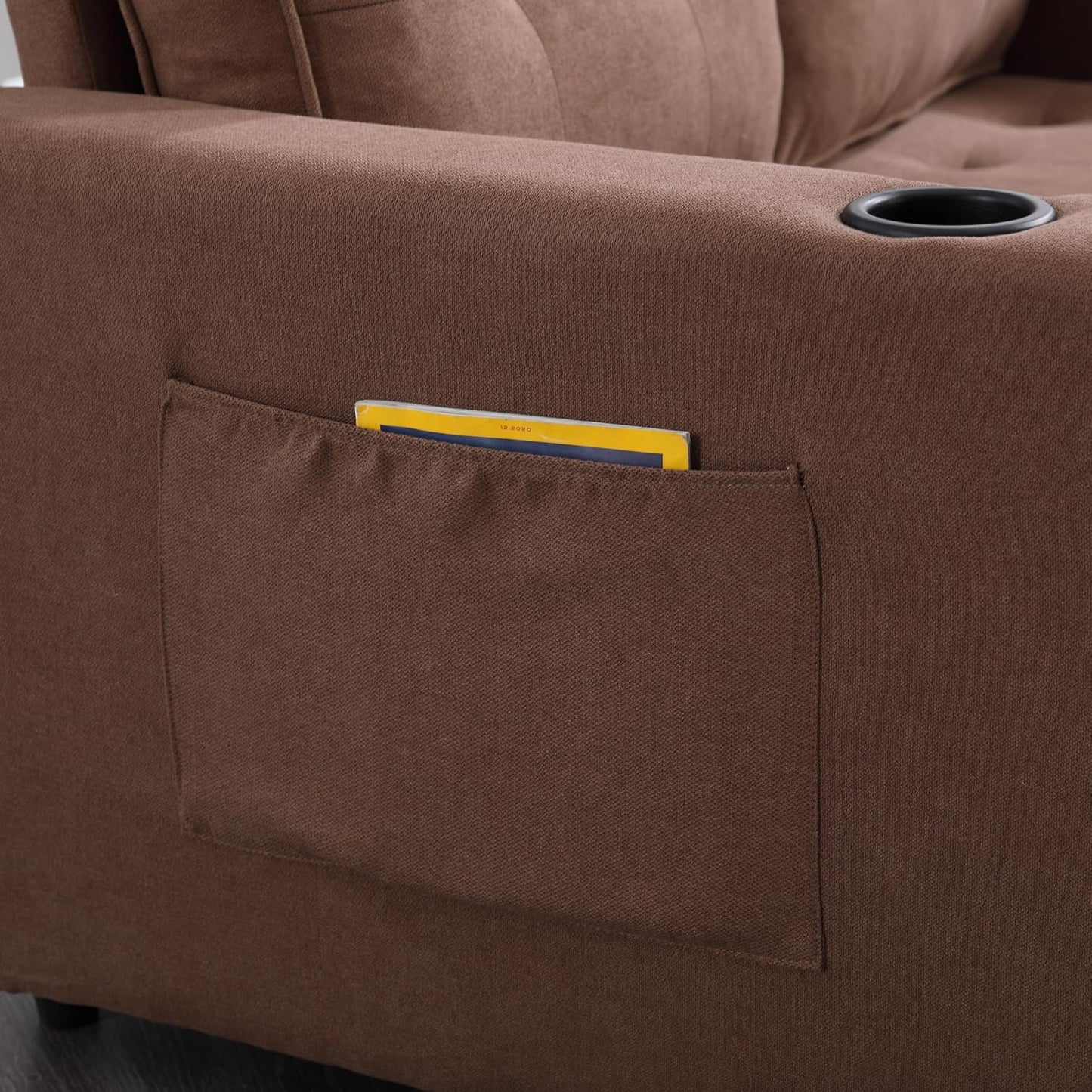 ERYE 3 Fold Tufted Upholstered Futon Sofa Bed Modern Convertible Foldable Floor Loveseat Sofabed with Pull Out Sleeper Couch Daybed W/Cupholders and Pockets for Living Room