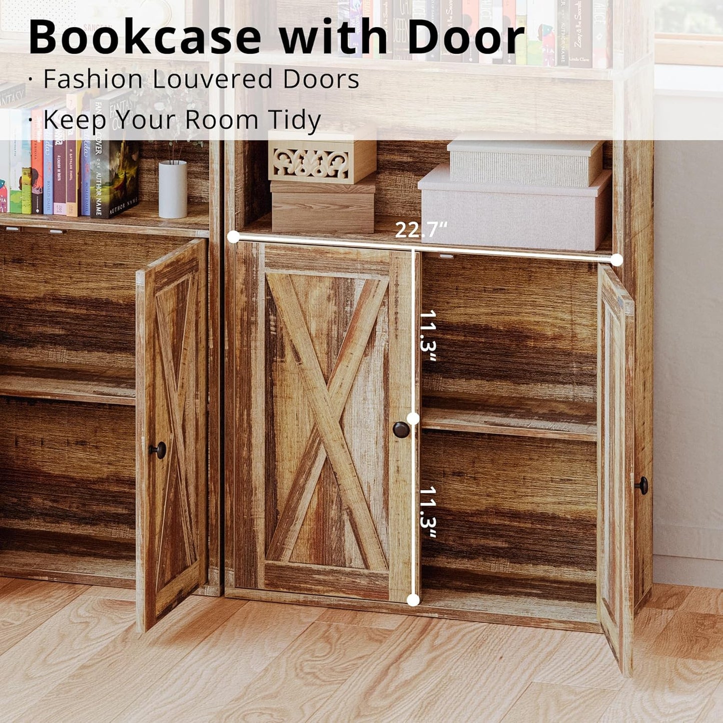 IRONCK Industrial Bookshelves and Bookcases with Doors 11.8 in Depth Floor Standing 5 Shelf Display Storage Shelves Bookcase Home Decor Furniture for Home, Office, Living Room, Bedroom