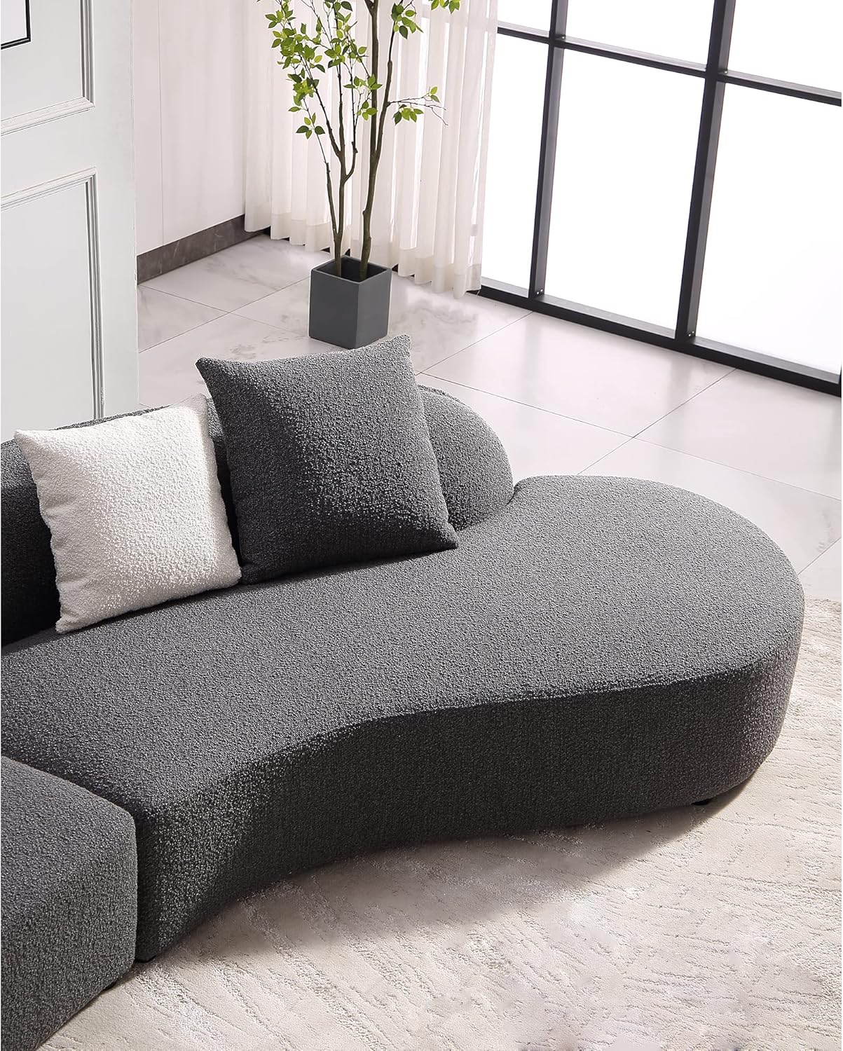 Acanva Luxury Modern Style Living Room Upholstery Curved Sofa with Chaise 2-Piece Set, Right Hand Facing Sectional, Pearl Boucle Couch, Dark Grey