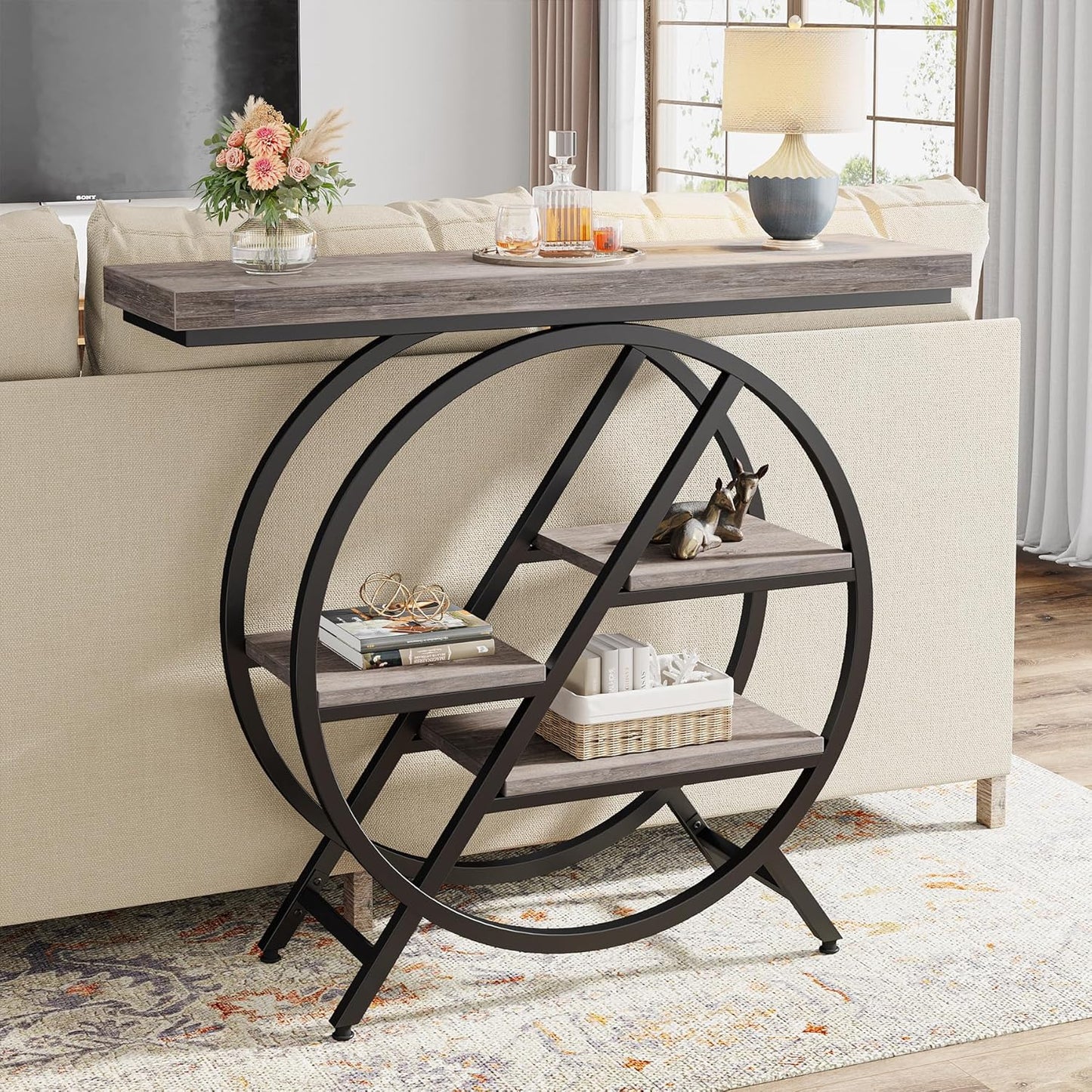 Tribesigns 40-Inch Console Table, 4-Tier Entryway Table with Storage Shelves, Industrial Hallway Sofa Table with Geometric Metal Frame, Accent Table for Living Room, Entryway (Gray)