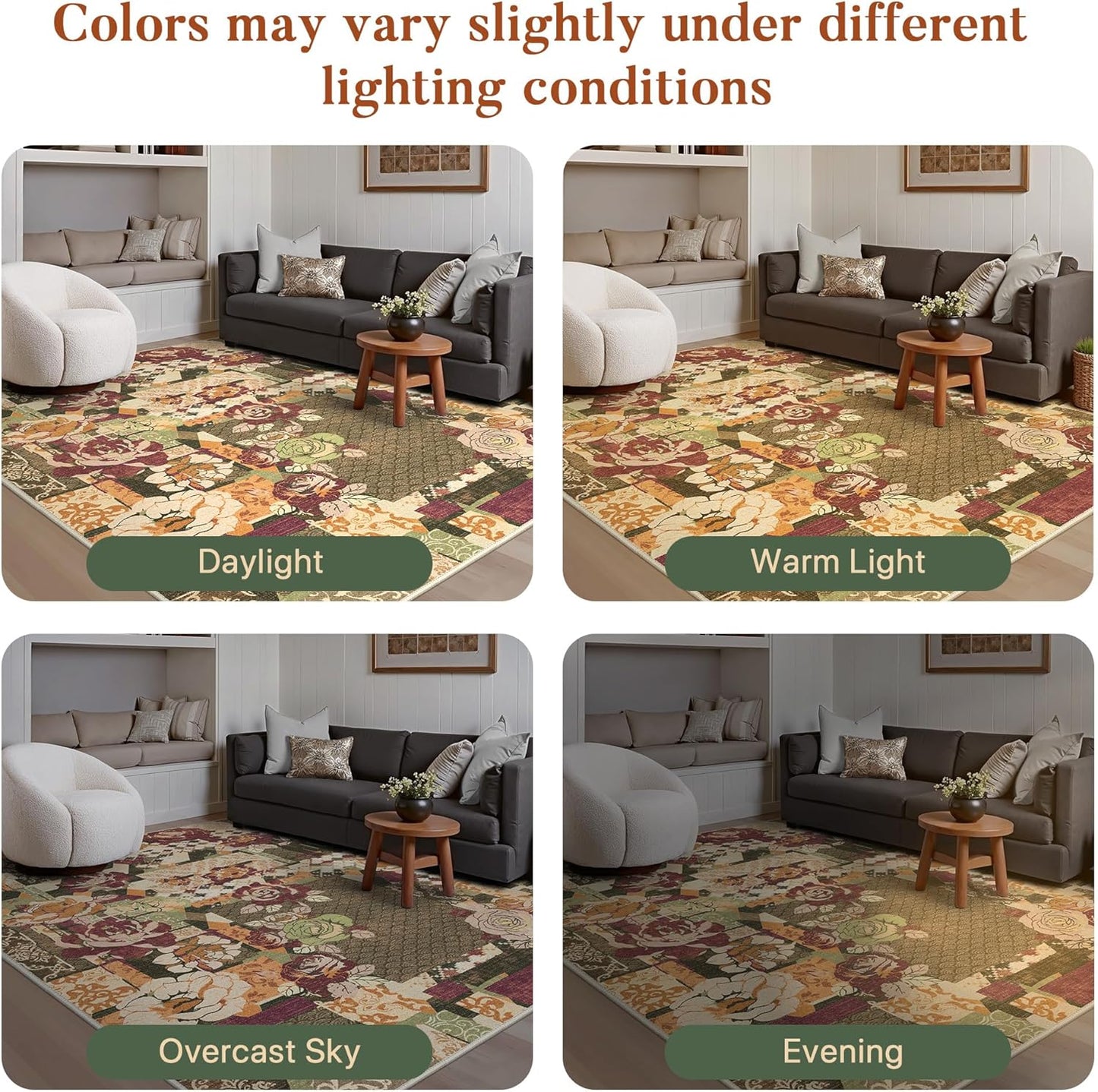 GENIMO Floral Runner Rug 2'6''x8, Machine Washable Non Slip Vintage Patchwork Hallway Runner, Ultra-Thin Low Pile Runners for Indoor Entryway, Hallway, Kitchen and Corridor, Auburn Cinnamon