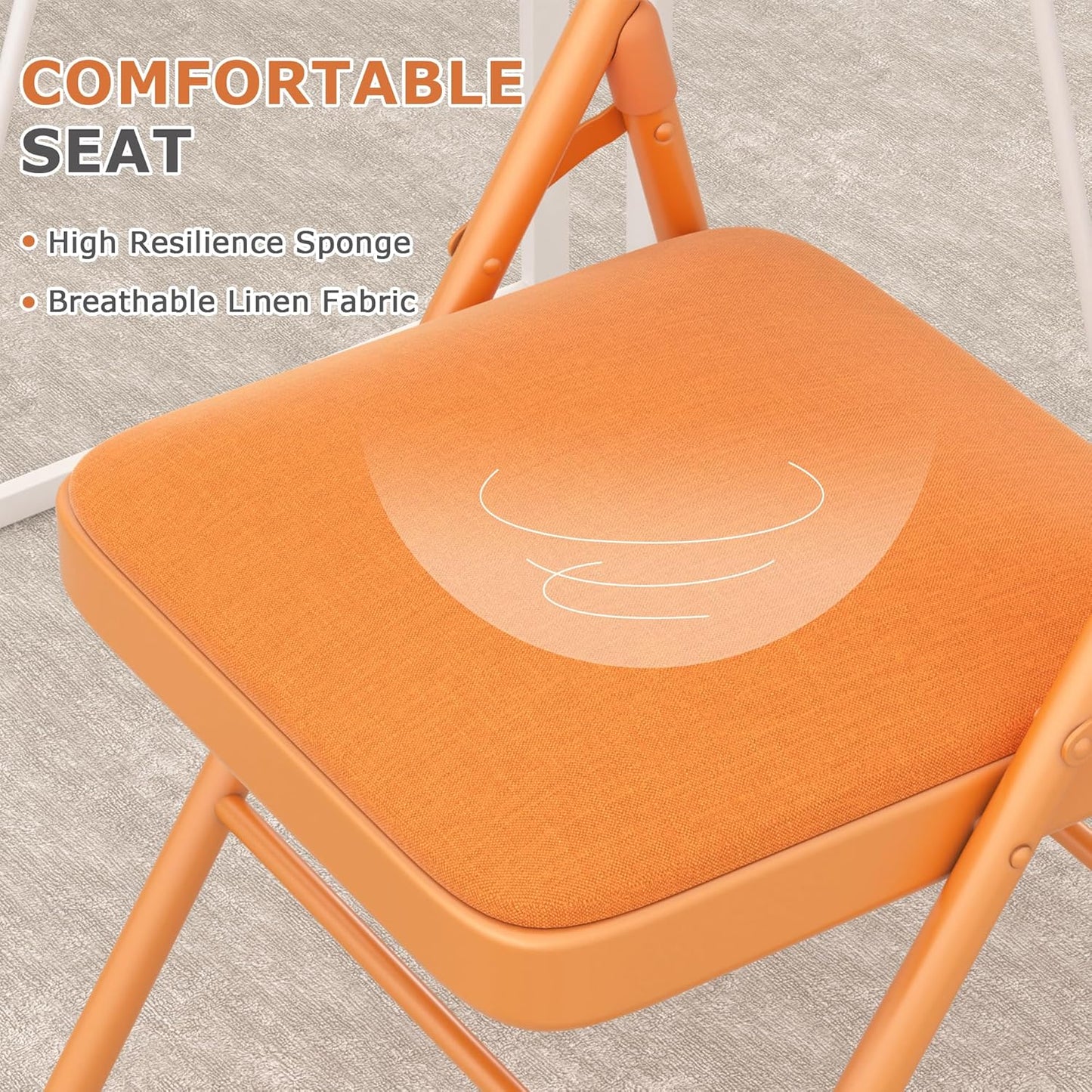 VECELO Padded Folding Chairs 4 Pack, Comfortable Cushioned Seat & Backrest with Steel Frame, for Office, Indoor Outdoor, Commercial Events, Orange