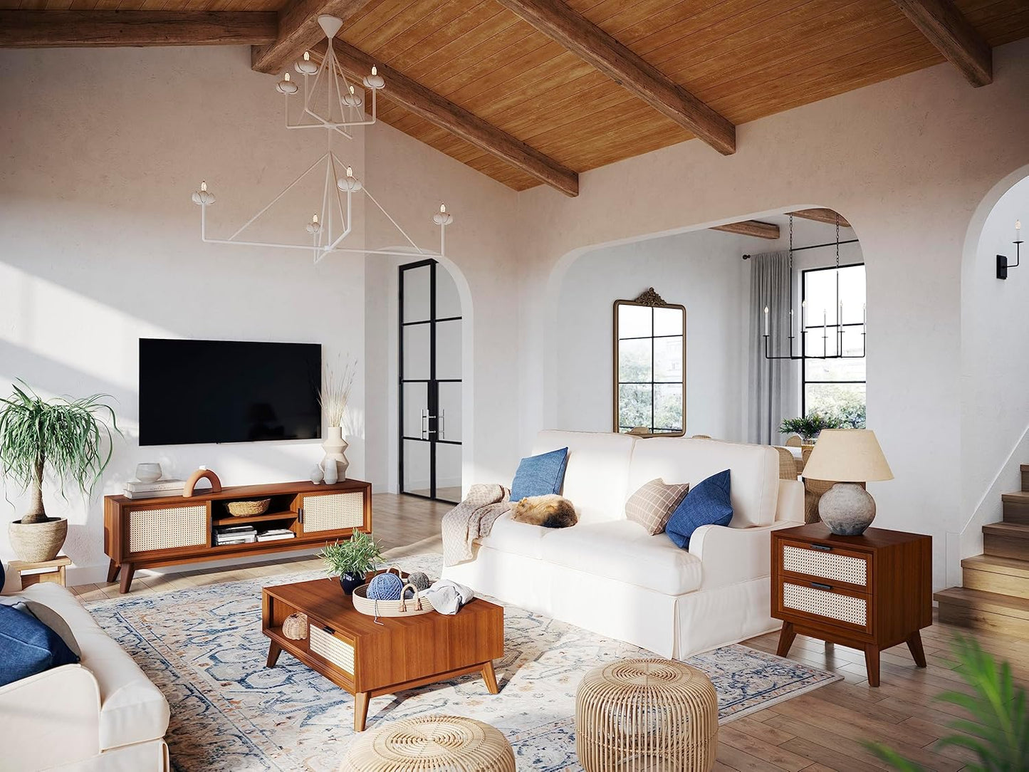 Bme Jasper Deluxe Solid Wood Rattan Nightstand Fully Assembled - Mid Century Modern Side Table with 2 Drawers - Multipurpose use for Living Room, Bedroom - Dark Chocolate