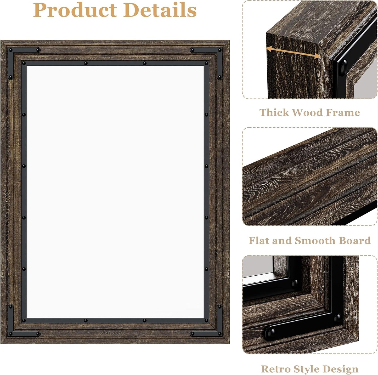 YOSHOOT Farmhouse Bathroom Mirror, Rustic Wood Mirror, Wooden Framed Vanity Mirror, Solid Wood & Handmade, Vertical or Horizontal Hanging for Bathroom Entryway Living Room Bedroom, 32" x 24", Brown