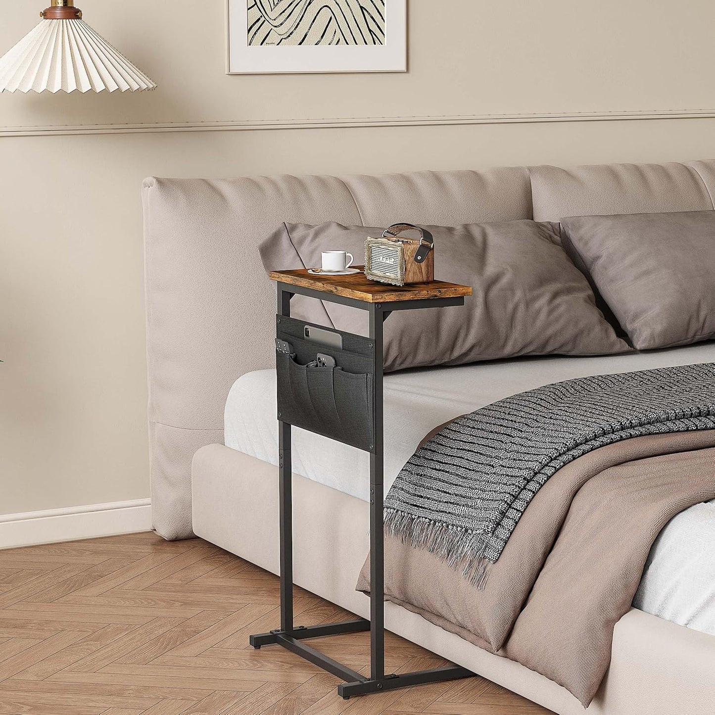 C Shaped End Table, Side Table for Sofa, Small TV Tray, Couch Table with Storage Bag for Small Space, Living Room, Bedroom, Home Office LET501R (Rustic Brown)