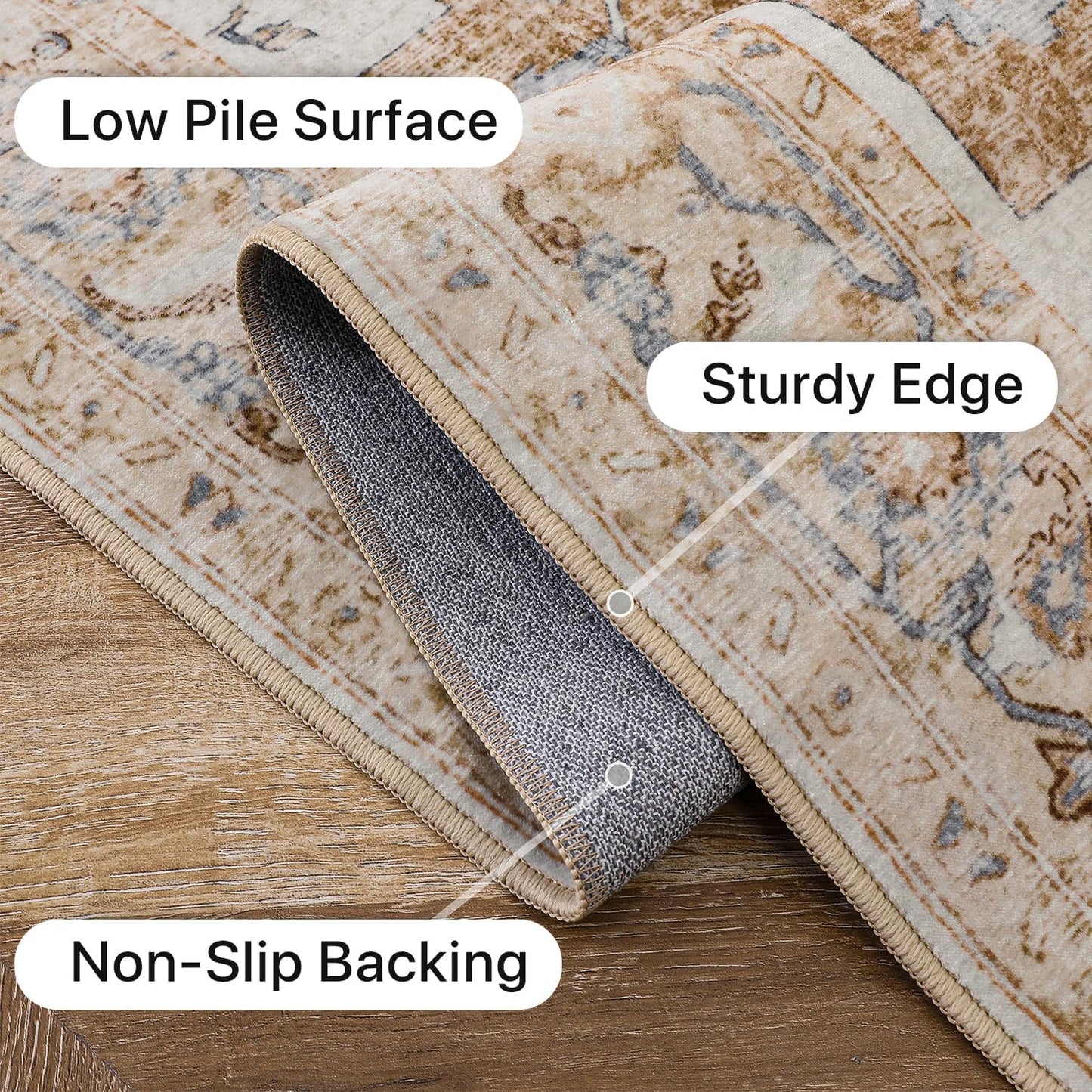 GENIMO 6x9 Area Rugs for Living Room, Non Slip Machine Washable Retro Rugs, Low Pile Chenille Print Rug for Bedroom, Dining Room, Home Office, Orange