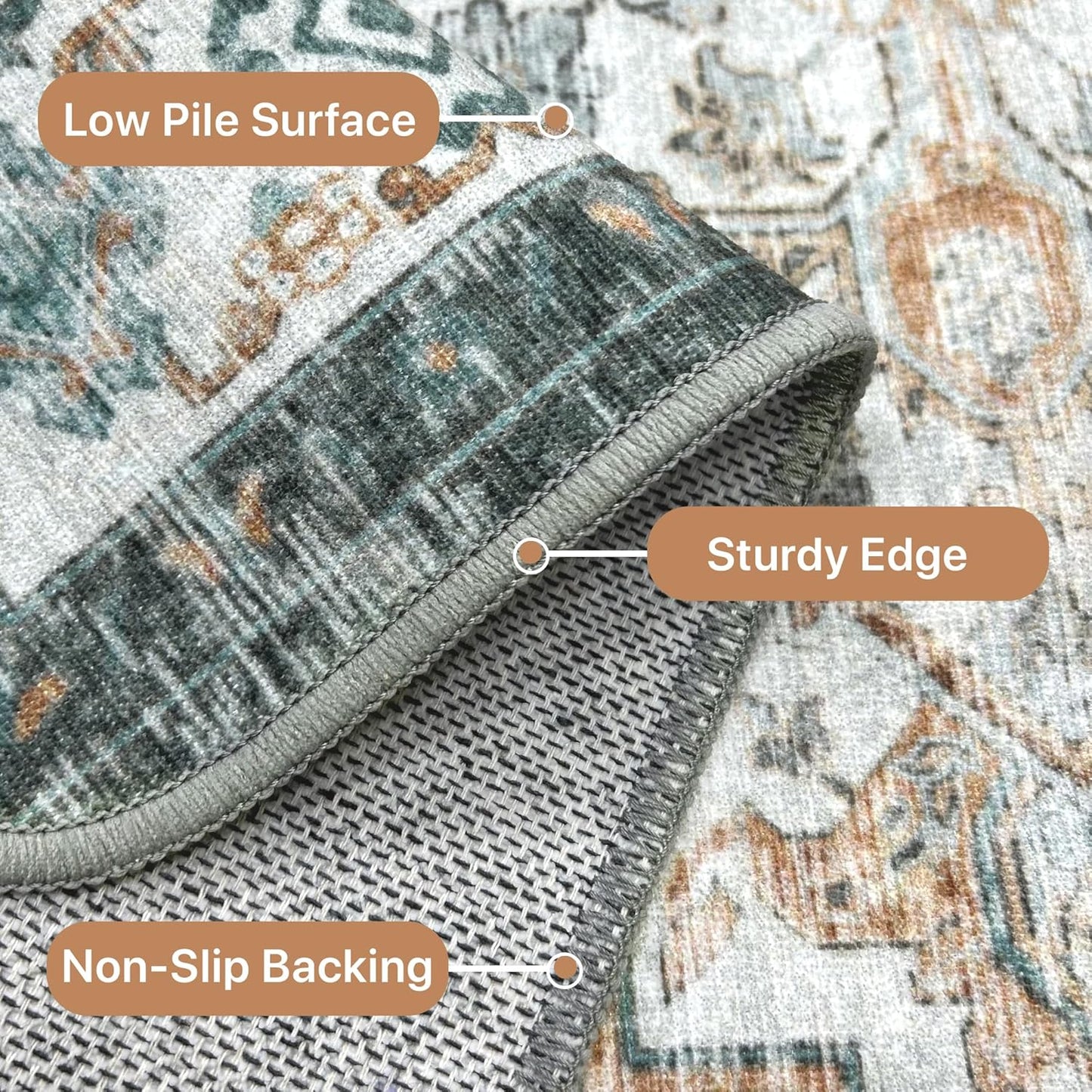 GENIMO 2x10 Runner Rugs for Hallway, Machine Washable Non Slip Vintage Rugs, Low Pile Lightweight Soft Print Rug for enrtyway, Corridor, Home Office, Kitchen, Cyan