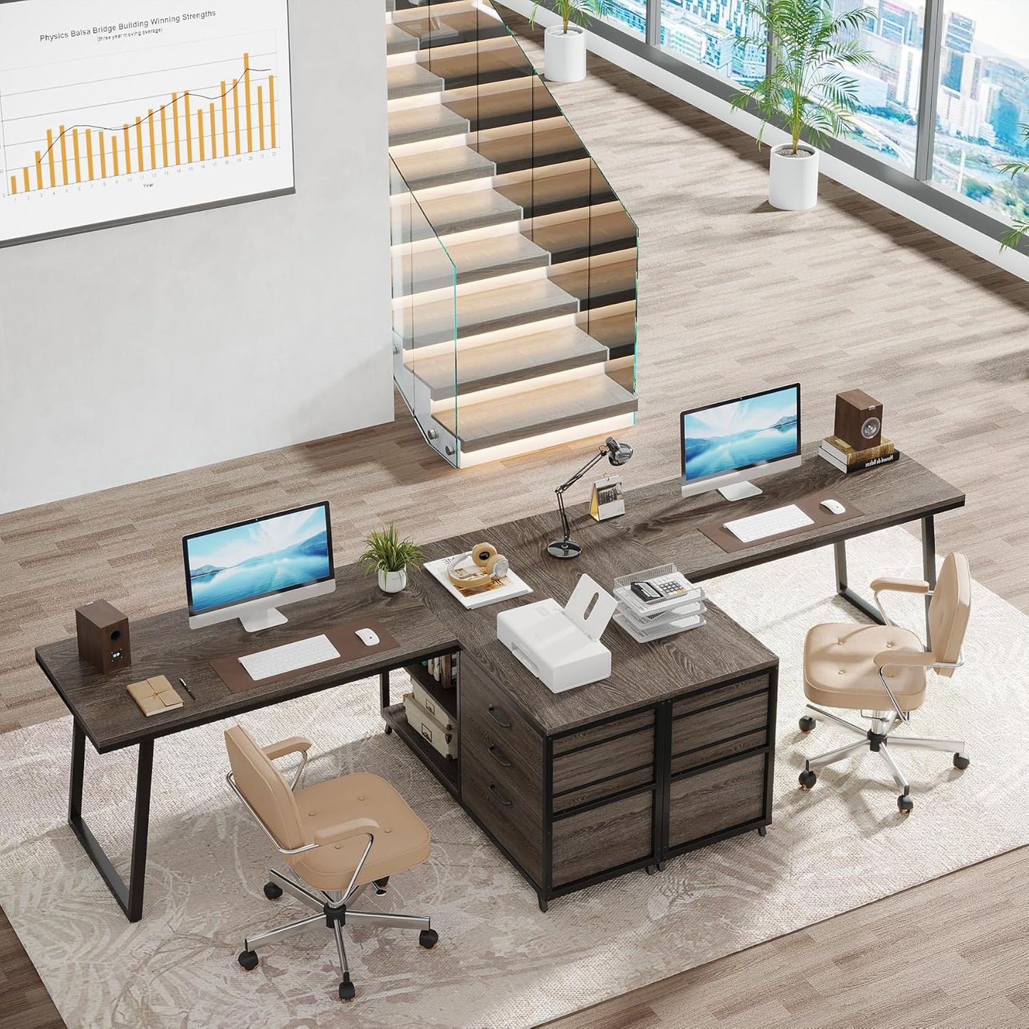 Tribesigns L-Shaped Desk with 3 Drawers, Reversible Corner Home Office Computer Desk with Shelves, 53-Inch Industrial PC Desk Study Writing Table Workstation for Small Space, Grey