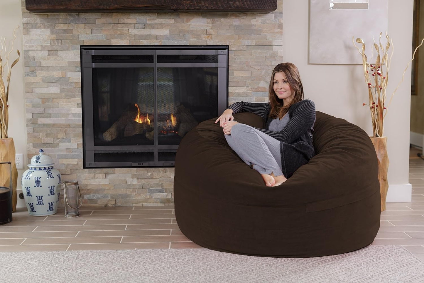 Chill Sack Bean Bag Chair - 5' Giant Memory Foam Lounge Chair with Soft Microfiber Cover – Cozy Furniture for Living Room, Dorm, & Kids' Rooms – Comfortable 5 Ft, Pebble Lounge Sofa, Brown