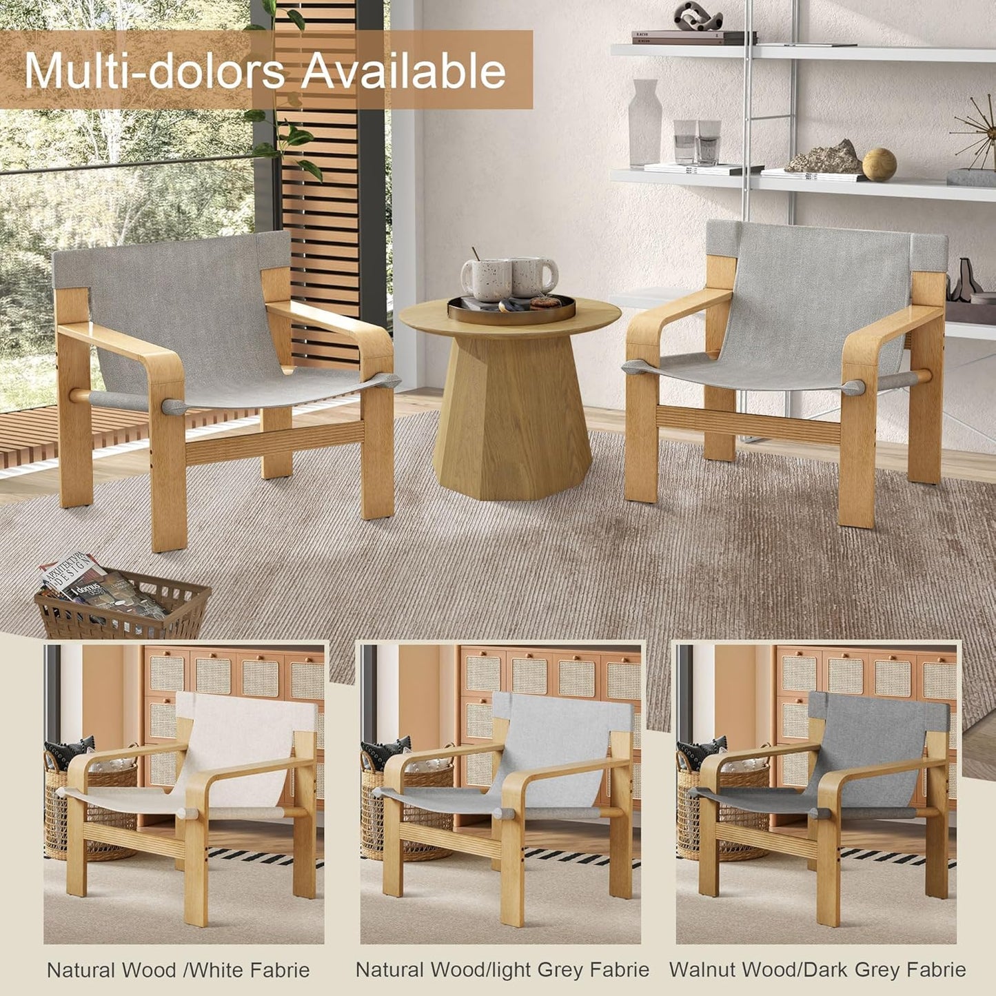 Ball & Cast Mid-Century Lounge Living Room Chairs,Accent Chair Wide Armrest with Comfortable Linen Fabric Armchair & Rubber Wood Frame,Detachable and Washable Seating Furniture for Reading,Light Grey