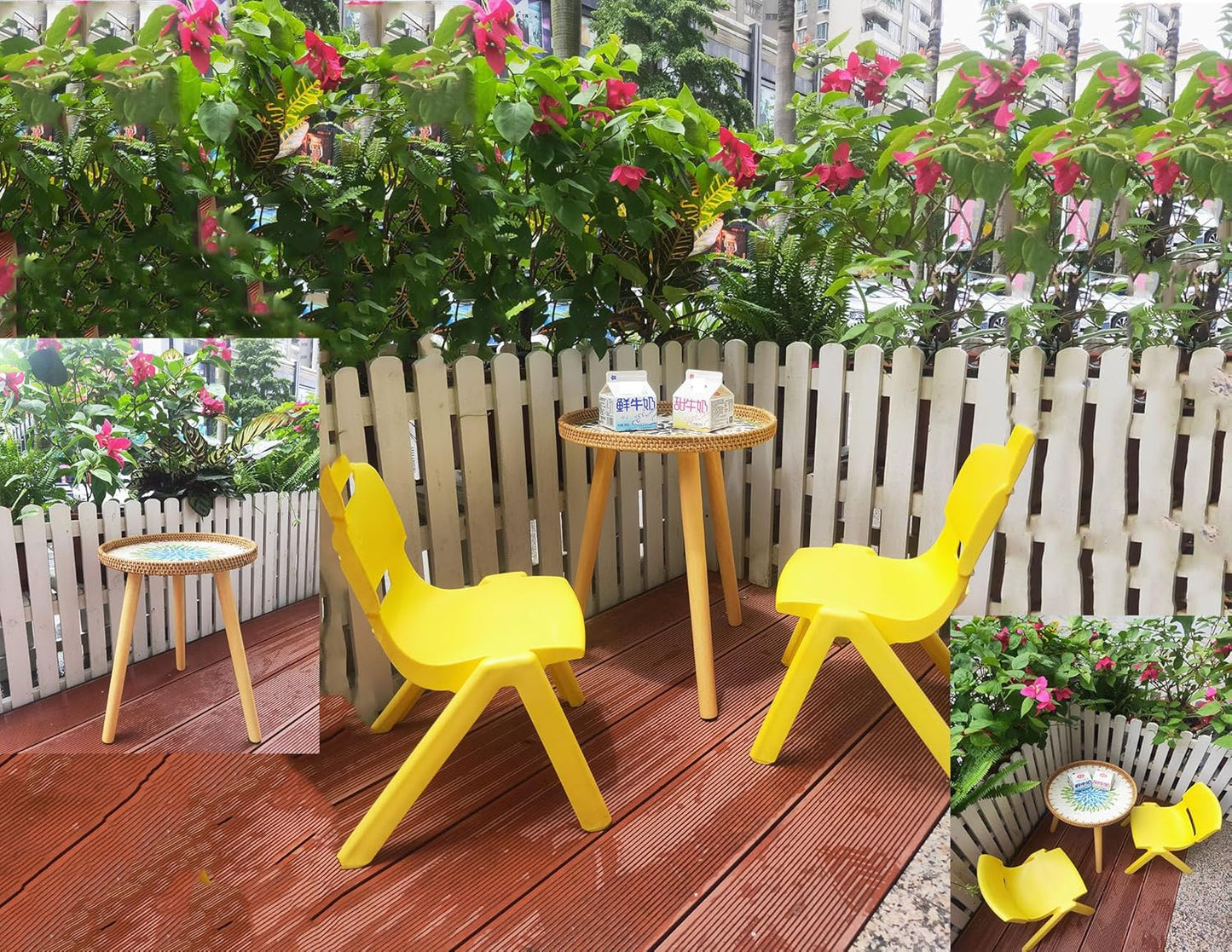 Rattan Round Side Table, Handmade Rattan Tray with 3 Legs, Mother of Pearls Inlay Coffee/Accent Table, Round End/Side Tables for Living Room, Bedrooms, Pedestal Plant Stand for Balcony