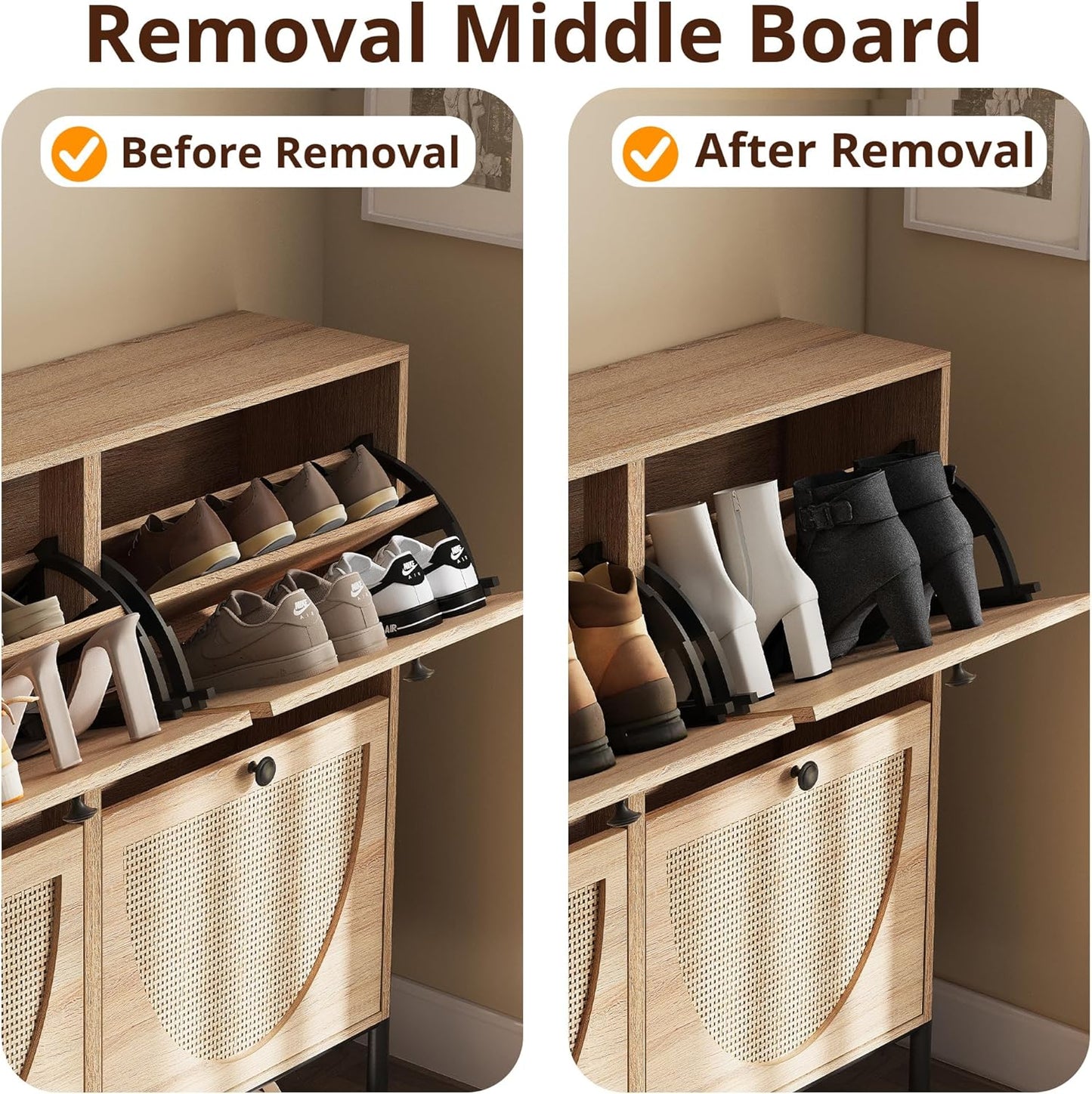 IRONCK Rattan Shoe Cabinet Storage with 4 Flip Drawers, Freestanding Shoe Storage Organizer Cabinet for Entryway, Narrow Shoe Rack Cabinet, Oak