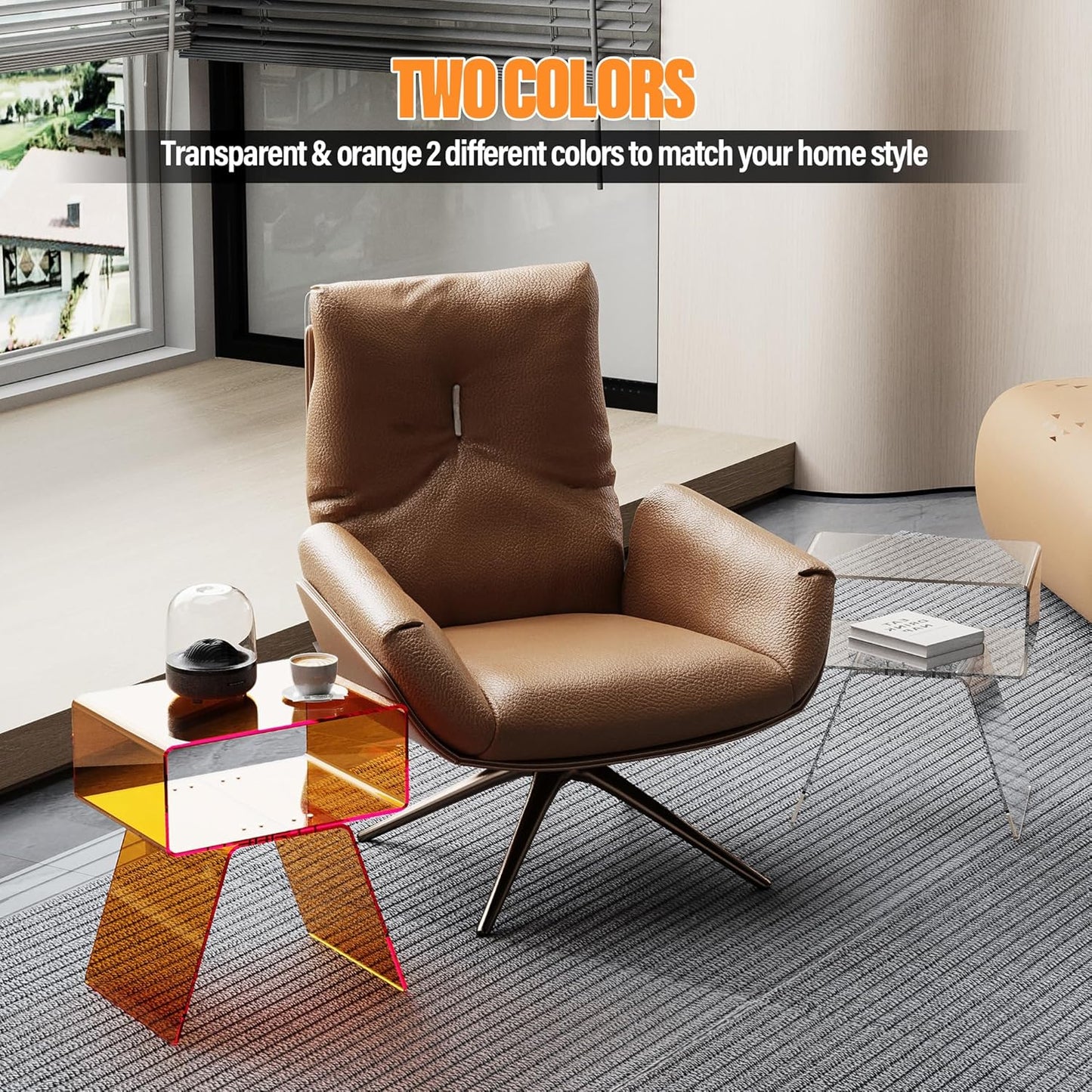 Acrylic Side Table with Easy Assembly Mini Modern End Table/Nightstand for Bedroom, Living Room, or Bathroom Compact Design Orange