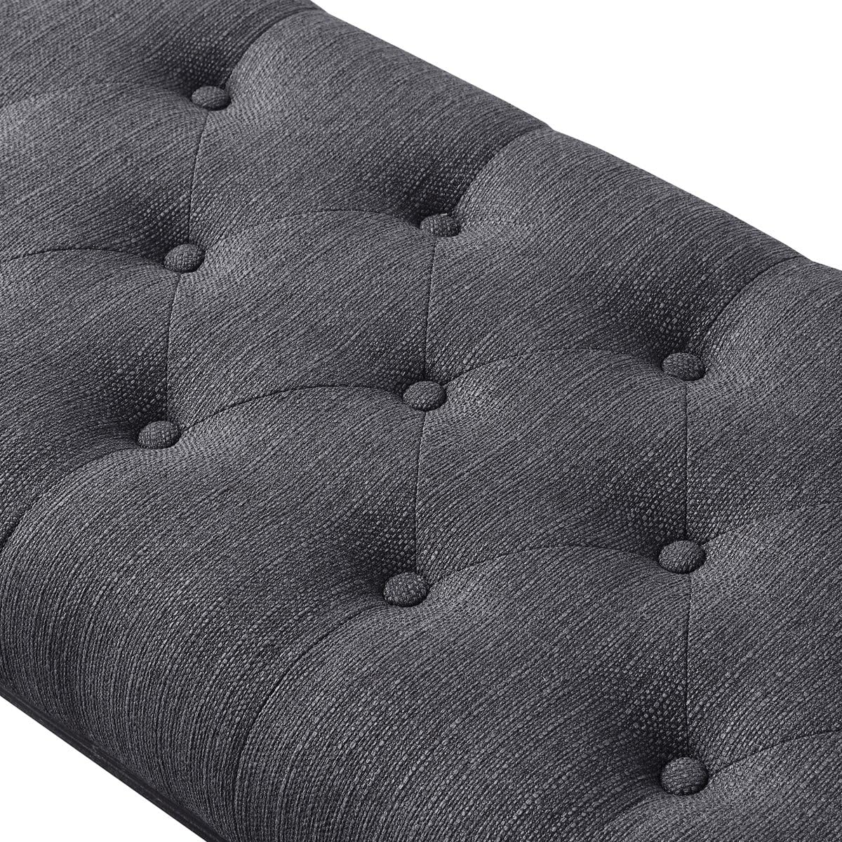 24KF Upholstered Tufted Long Bench with Metal Frame Leg, Linen Bench Ottoman with Padded Seat-Dark Gray