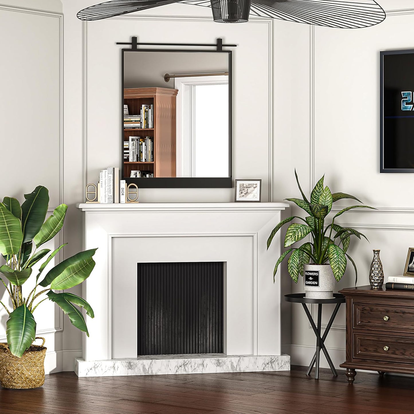 20x28 Inch Rectangle Bathroom Vanity Mirror for Wall Mounted Over Sink Farmhouse Rustic Matte Black Frame Barn Door Mirrors Foyer Entryway Decor