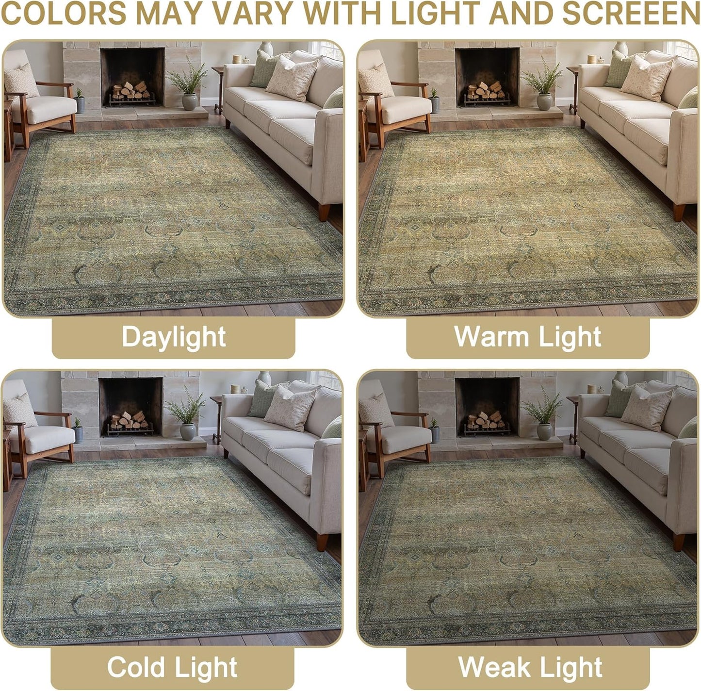 10X14 Area Rugs Machine Washable Rugs for Living Room, Vintage Boho Large Rugs for Bedroom Dining Room, Non Slip Indoor Soft Distressed Lightweight Thin Low Pile Carpet, Vintage Sunset